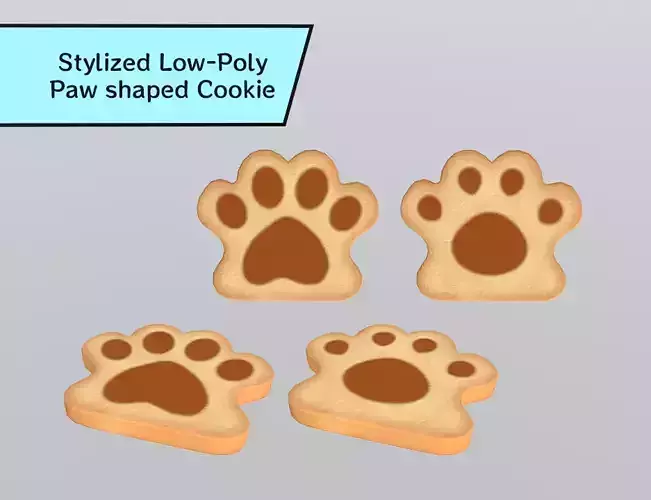 Stylized Low-Poly Paw Shaped Cookie Low-poly 3D model