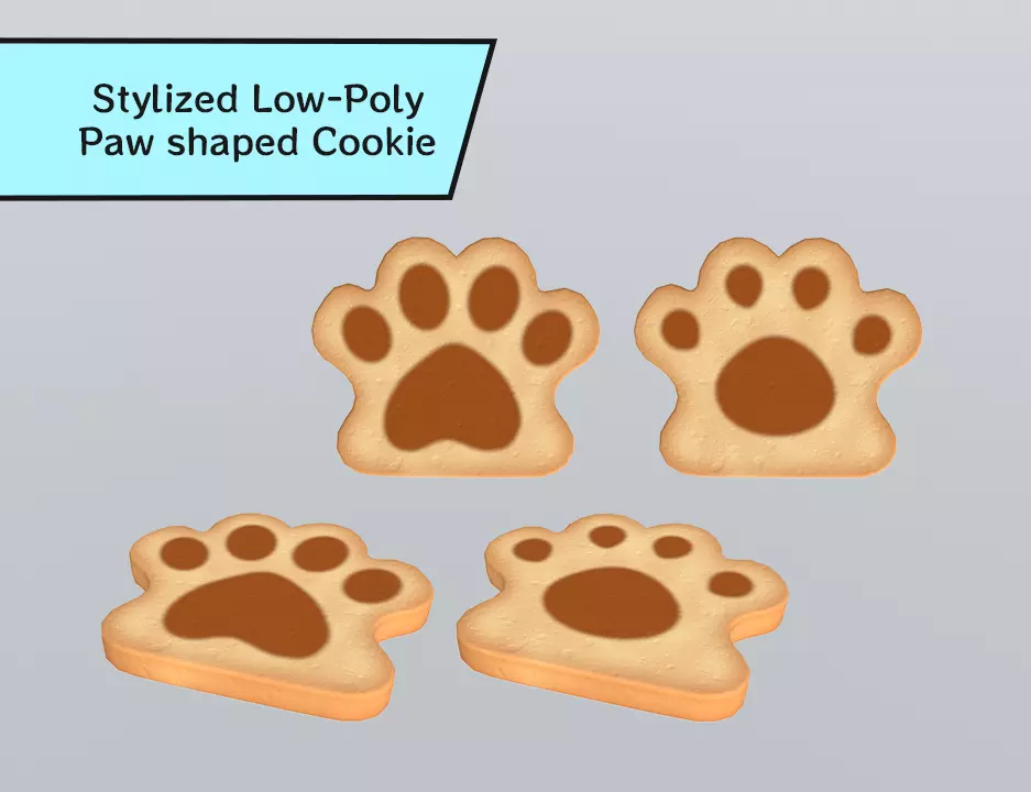 Stylized Low-Poly Paw Shaped Cookie Low-poly 3D model_0