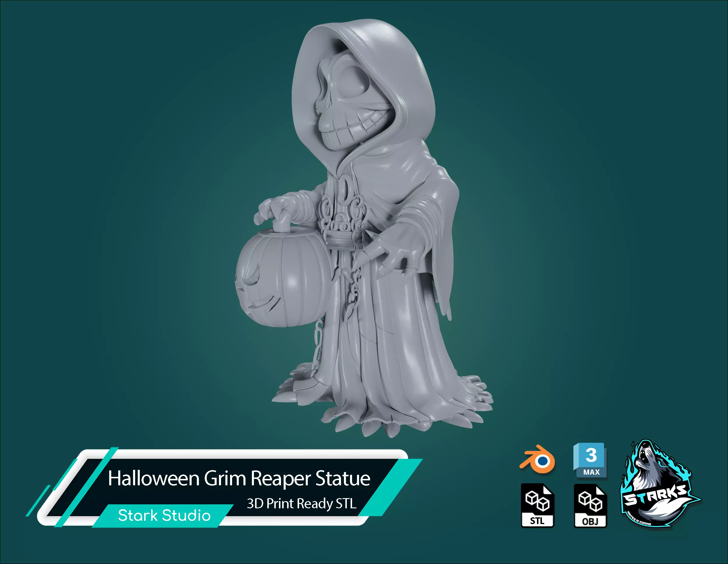 Halloween Grim Reaper Statue 3D Print Ready STL 3D print model_3