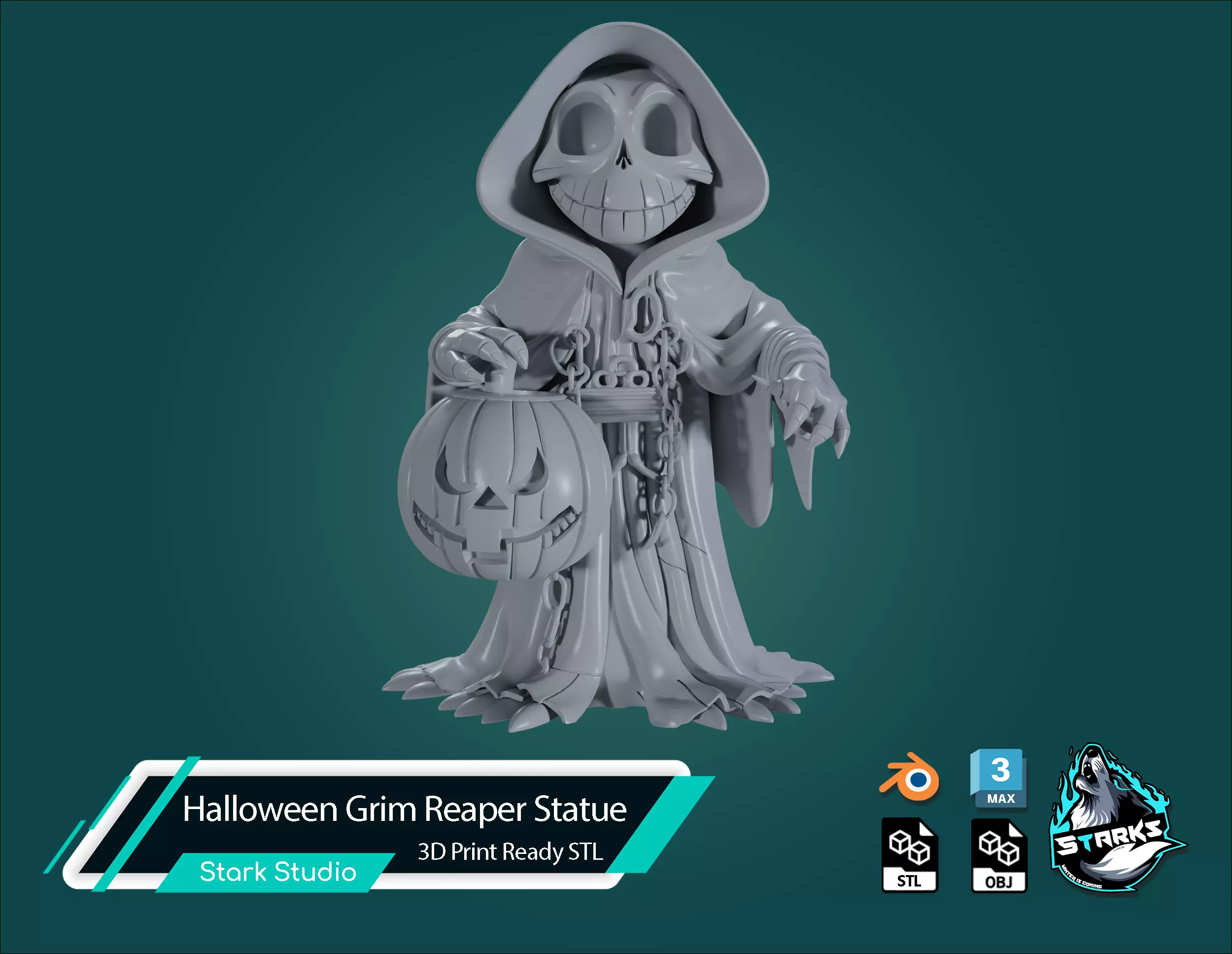 Halloween Grim Reaper Statue 3D Print Ready STL 3D print model_2