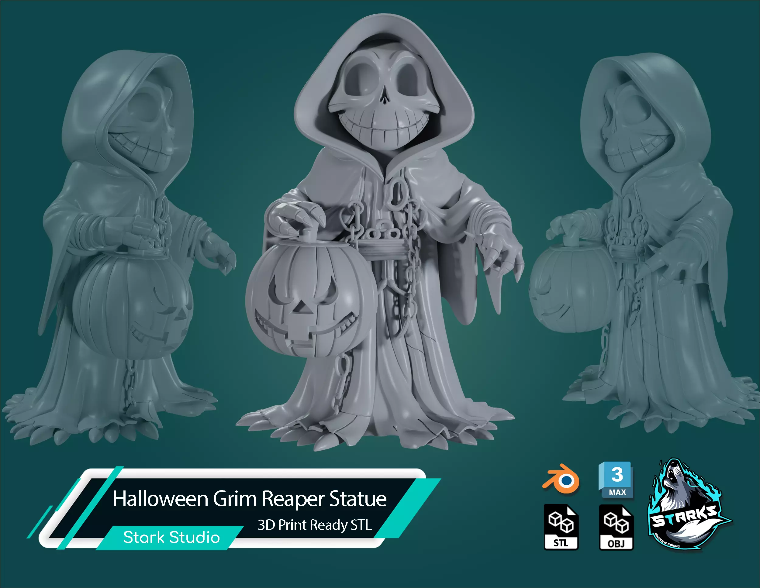 Halloween Grim Reaper Statue 3D Print Ready STL 3D print model_0