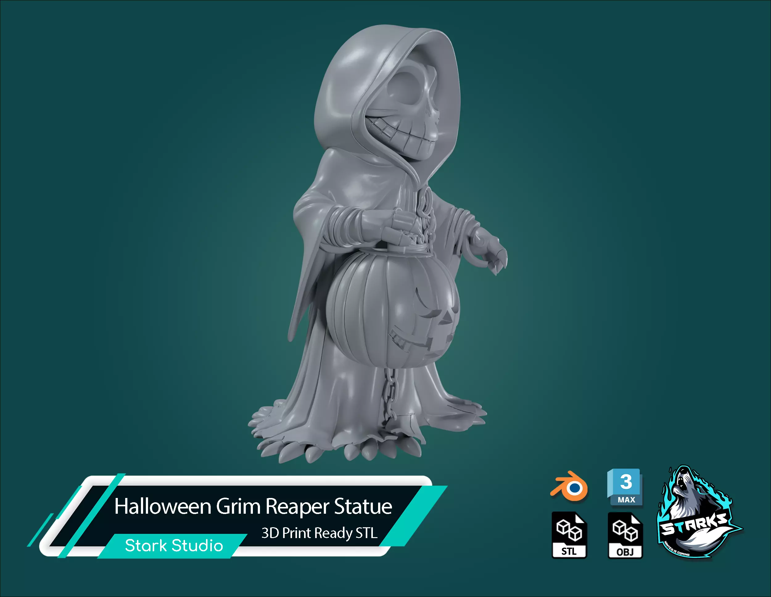 Halloween Grim Reaper Statue 3D Print Ready STL 3D print model_4