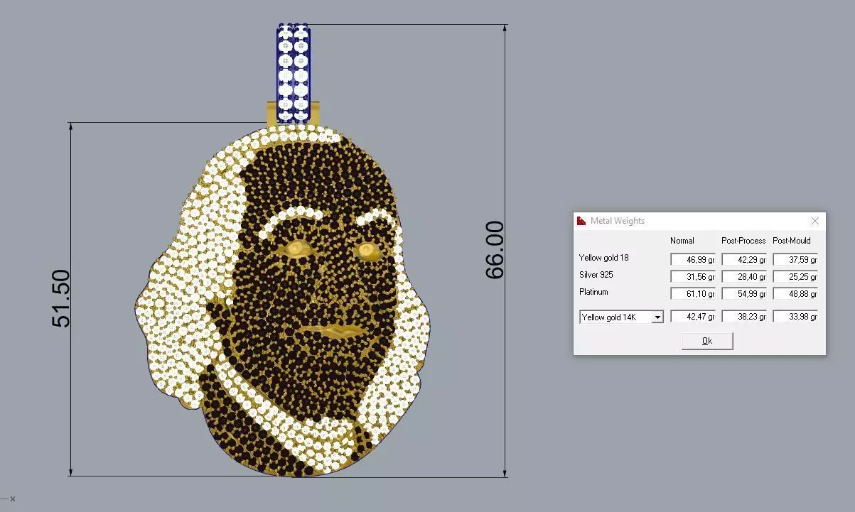 Benjamin Franklin Pendant Diamond Gold 3D print model_36
