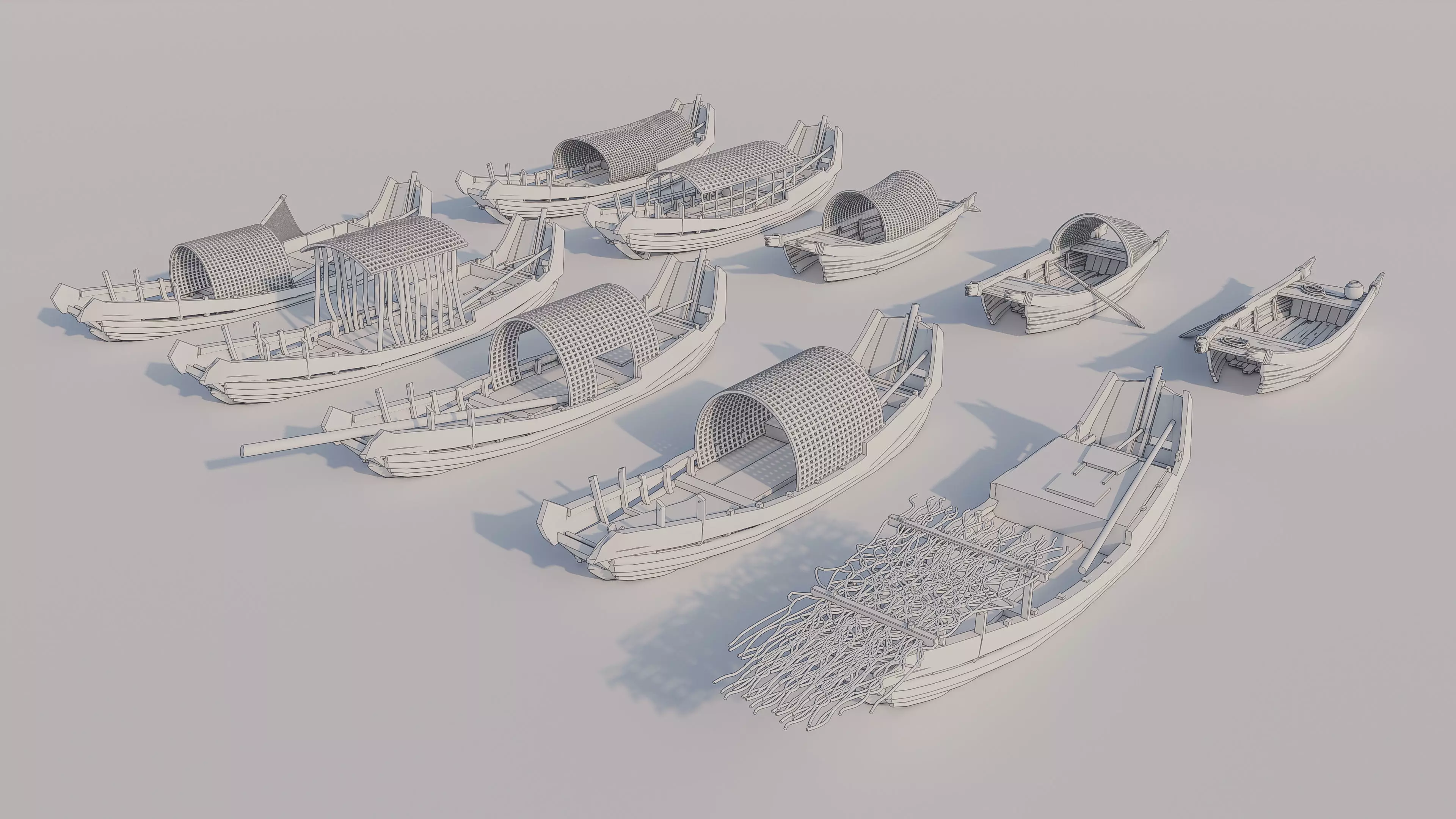 Wooden boat collection 5 Low-poly 3D model_21