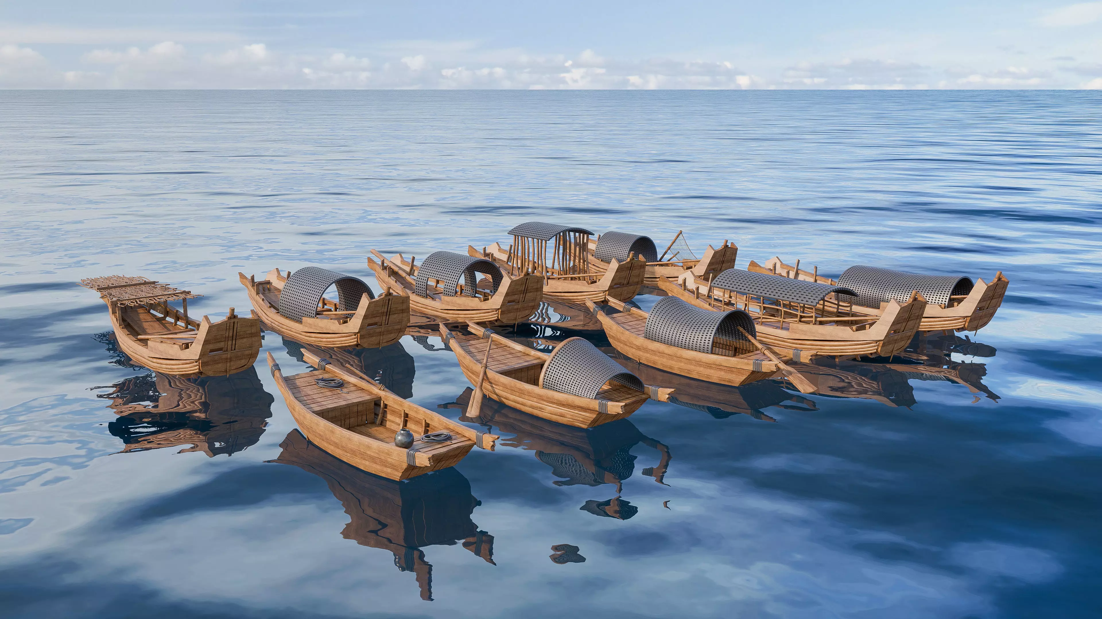 Wooden boat collection 5 Low-poly 3D model_9