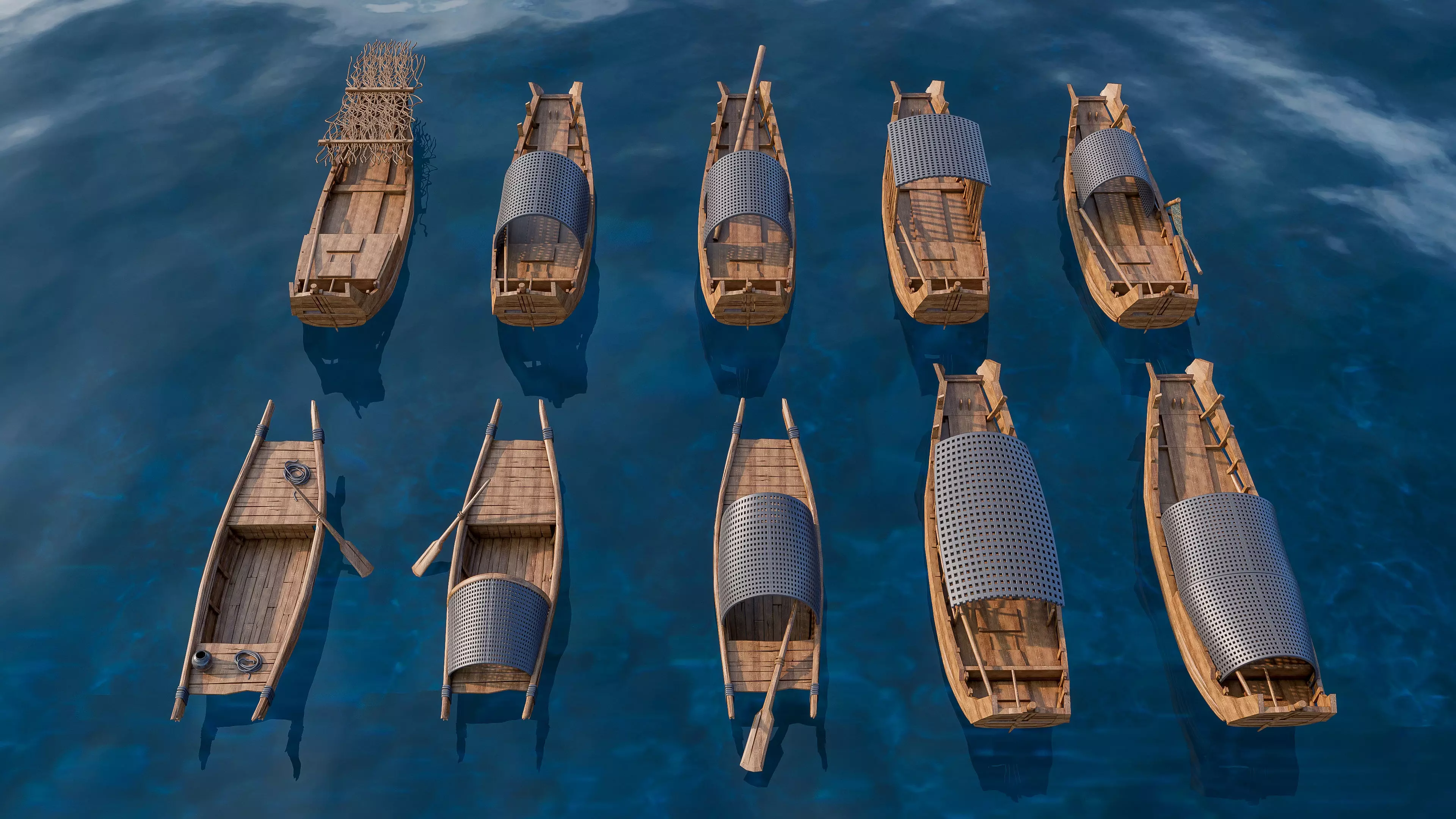 Wooden boat collection 5 Low-poly 3D model_10