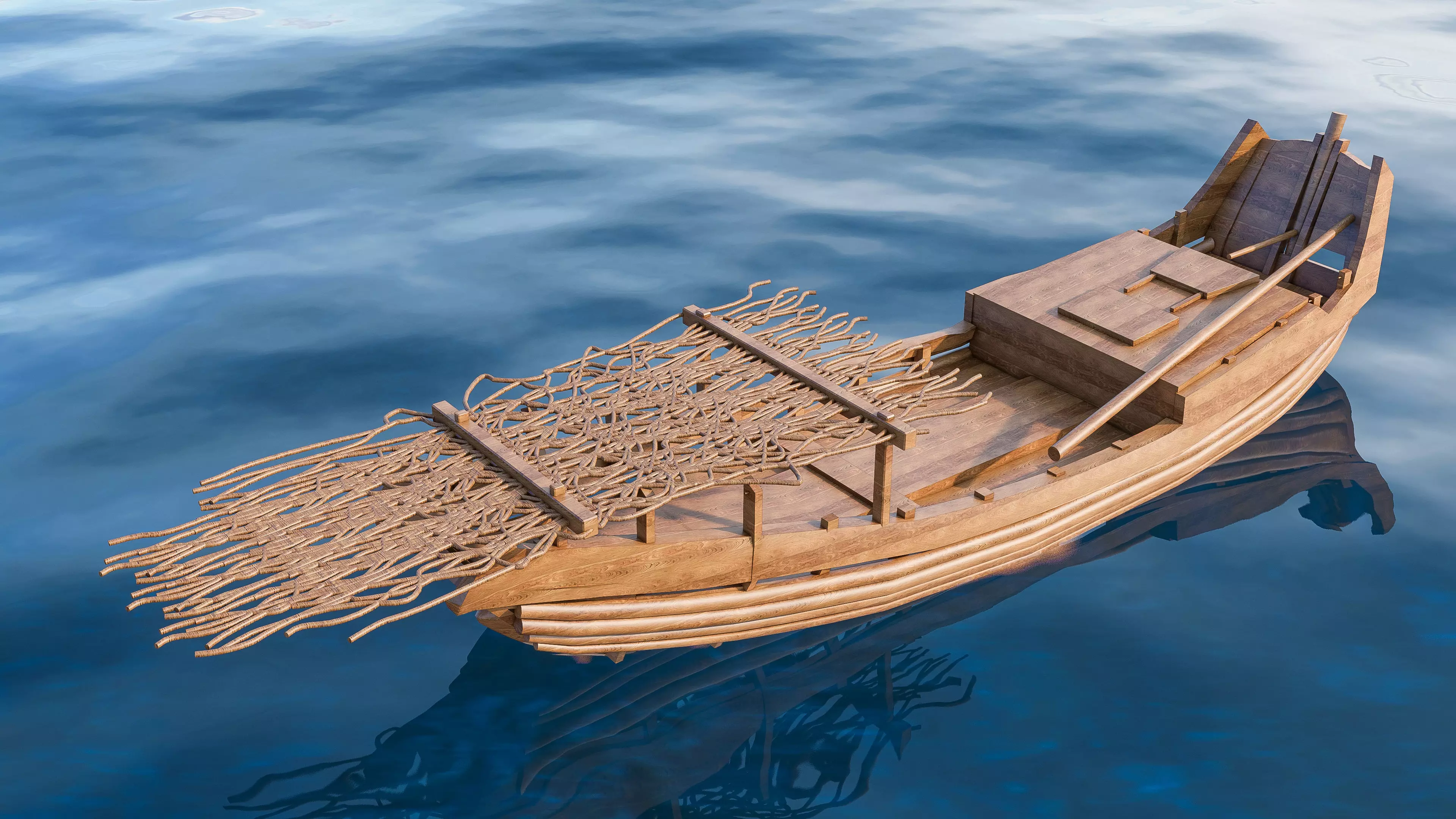 Wooden boat collection 5 Low-poly 3D model_5