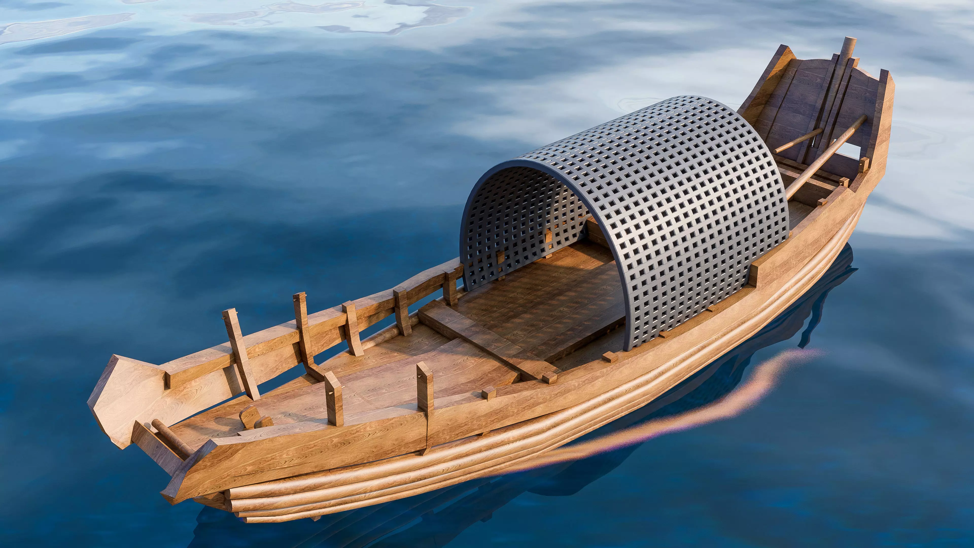 Wooden boat collection 5 Low-poly 3D model_4
