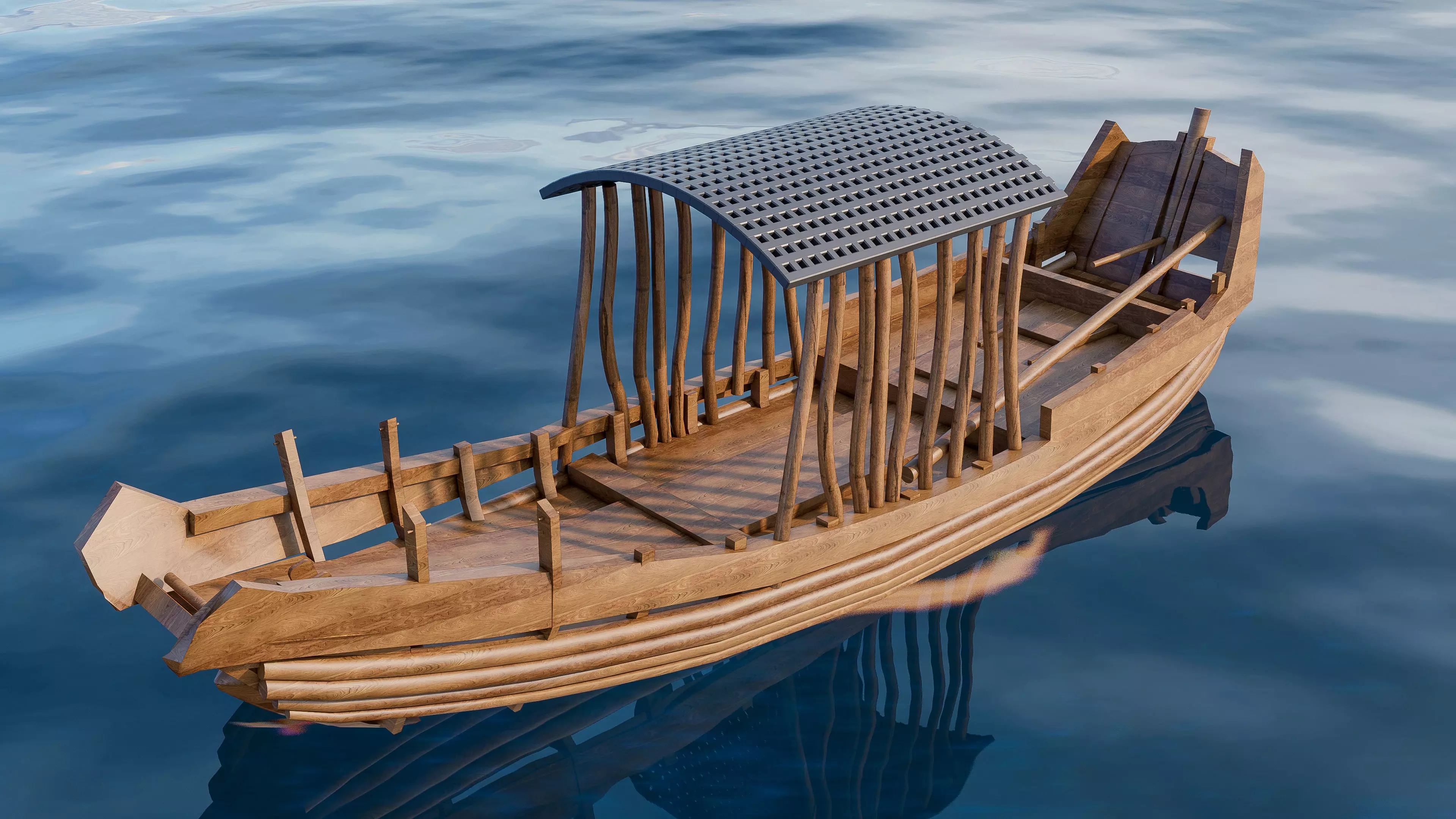 Wooden boat collection 5 Low-poly 3D model_19