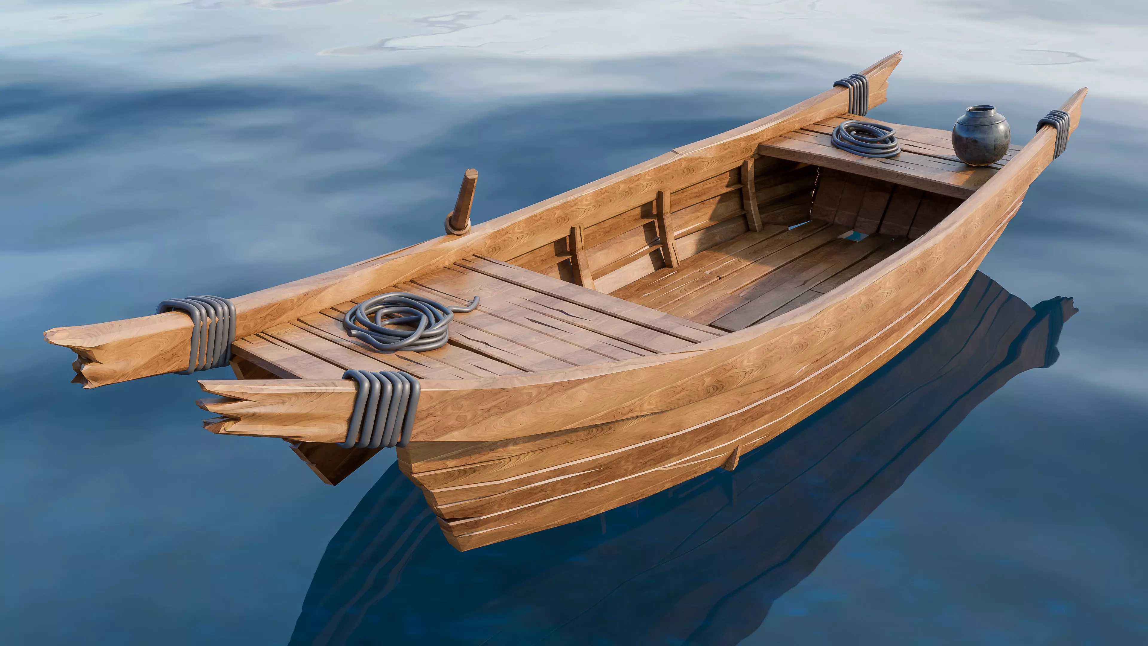 Wooden boat collection 5 Low-poly 3D model_16