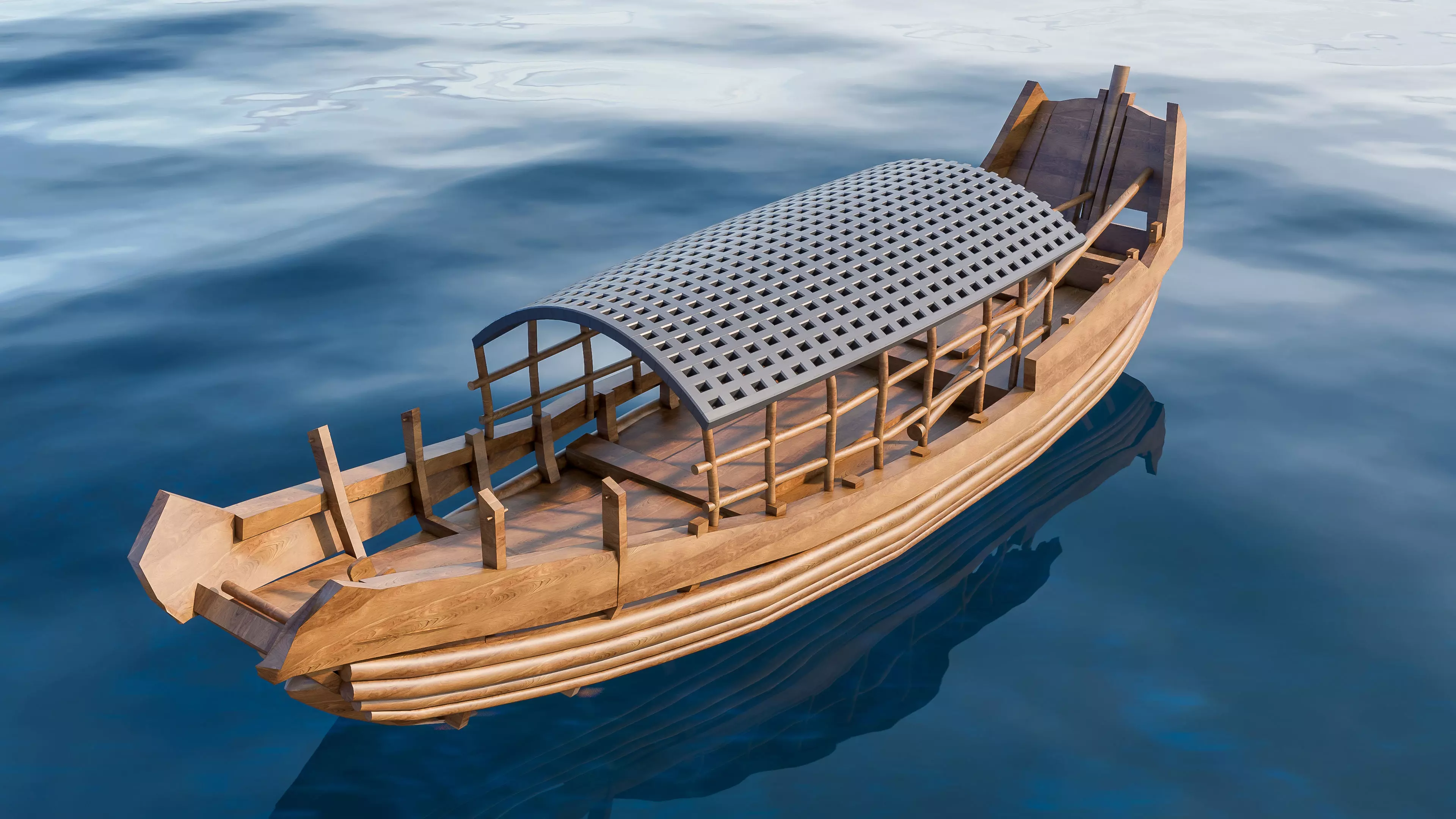 Wooden boat collection 5 Low-poly 3D model_13
