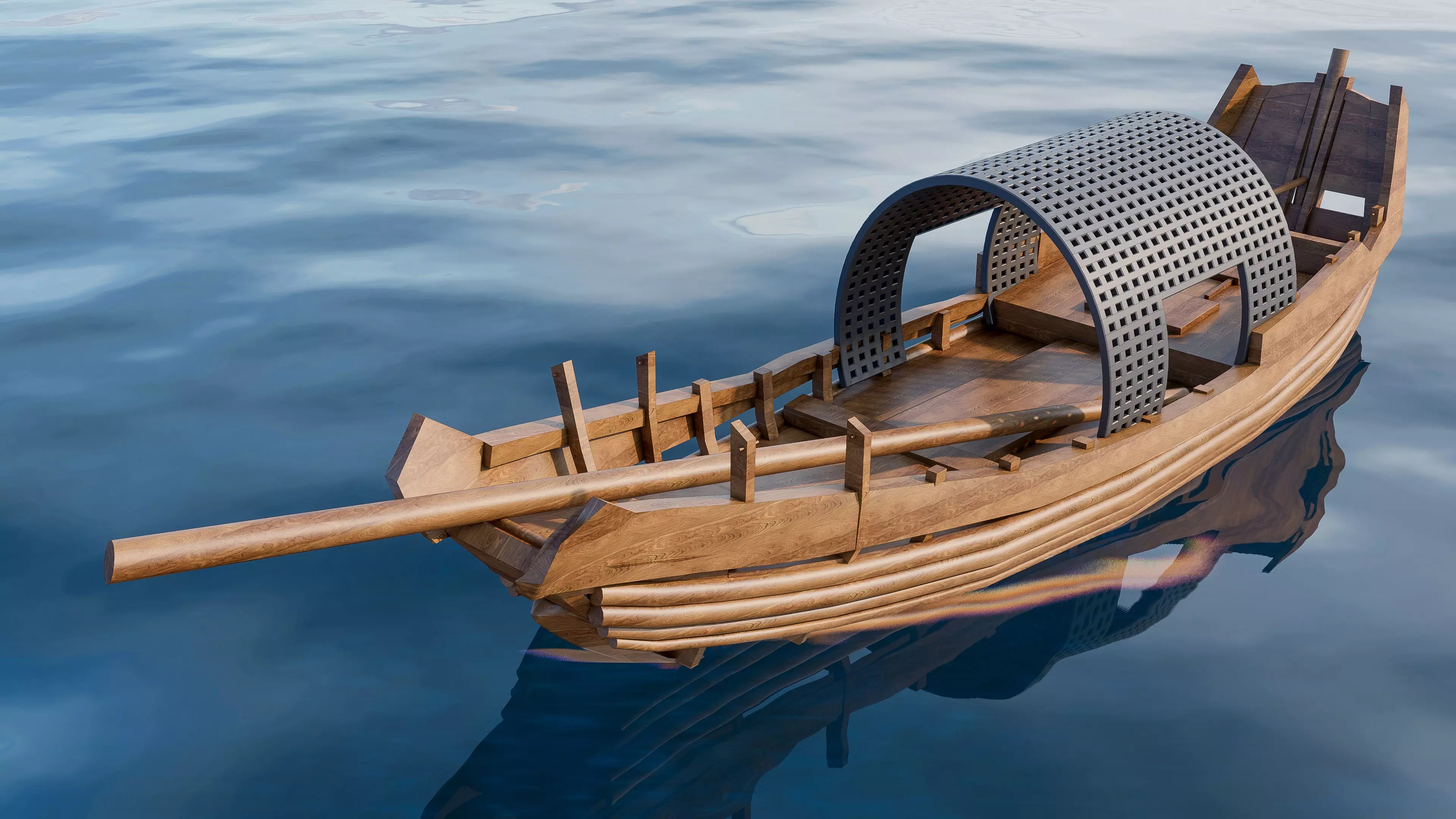 Wooden boat collection 5 Low-poly 3D model_3
