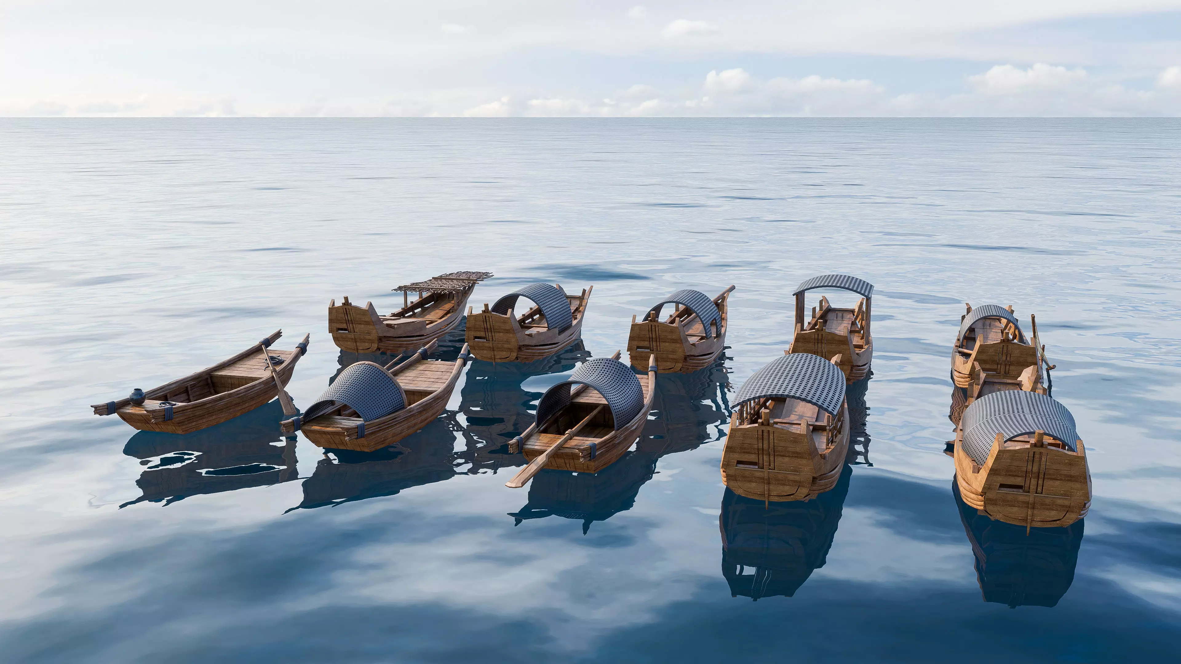 Wooden boat collection 5 Low-poly 3D model_8
