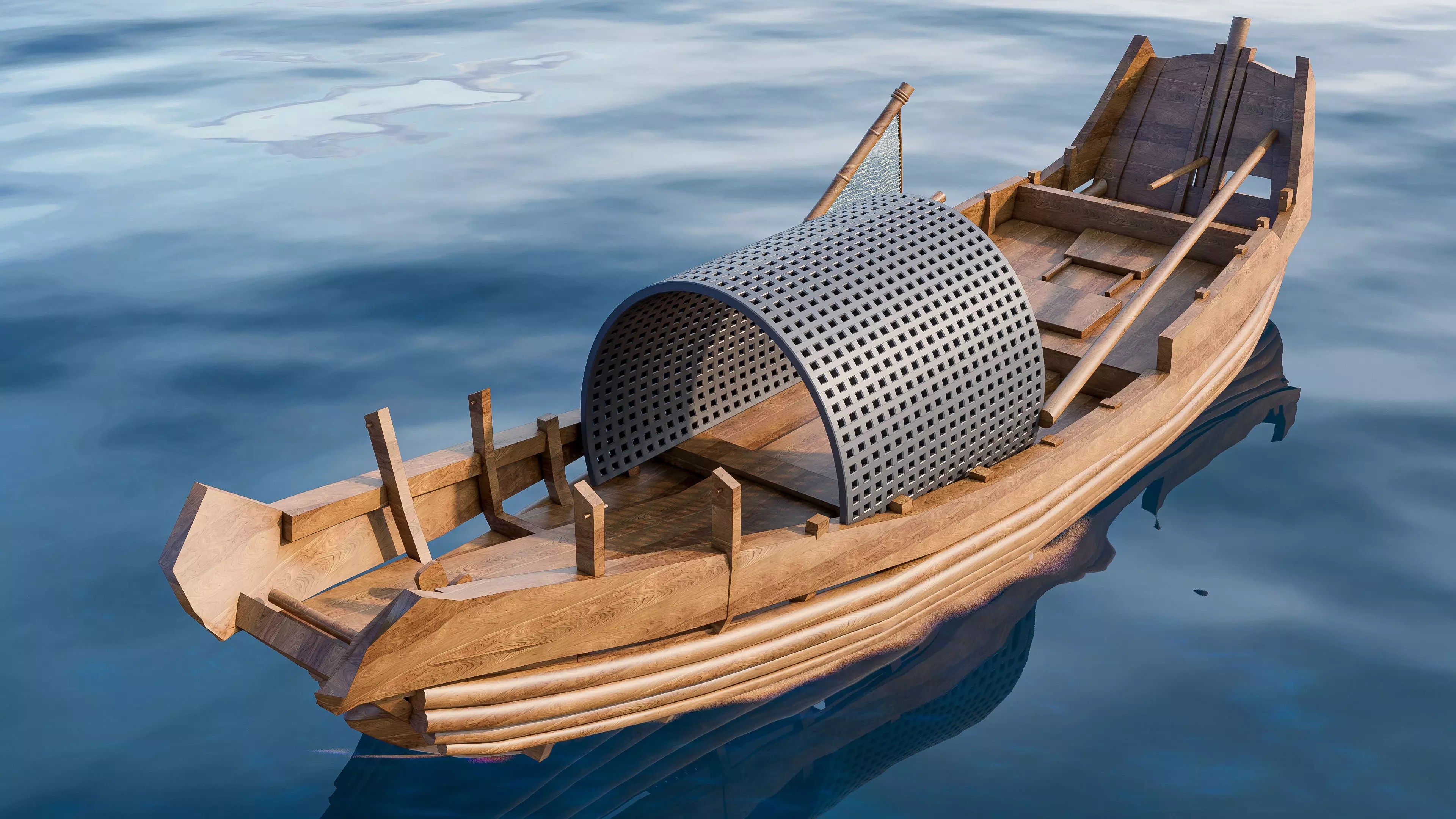 Wooden boat collection 5 Low-poly 3D model_17