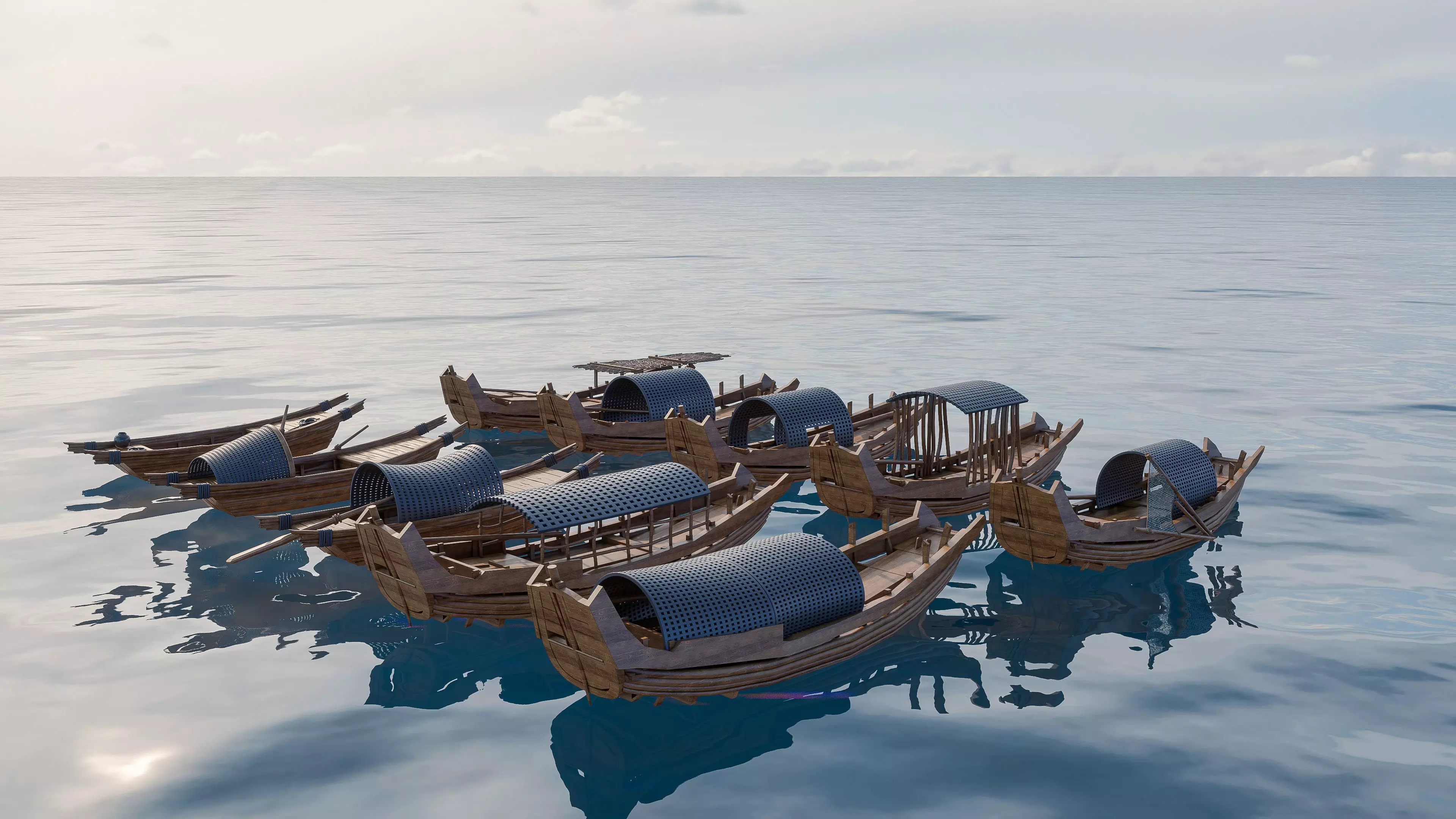 Wooden boat collection 5 Low-poly 3D model_7