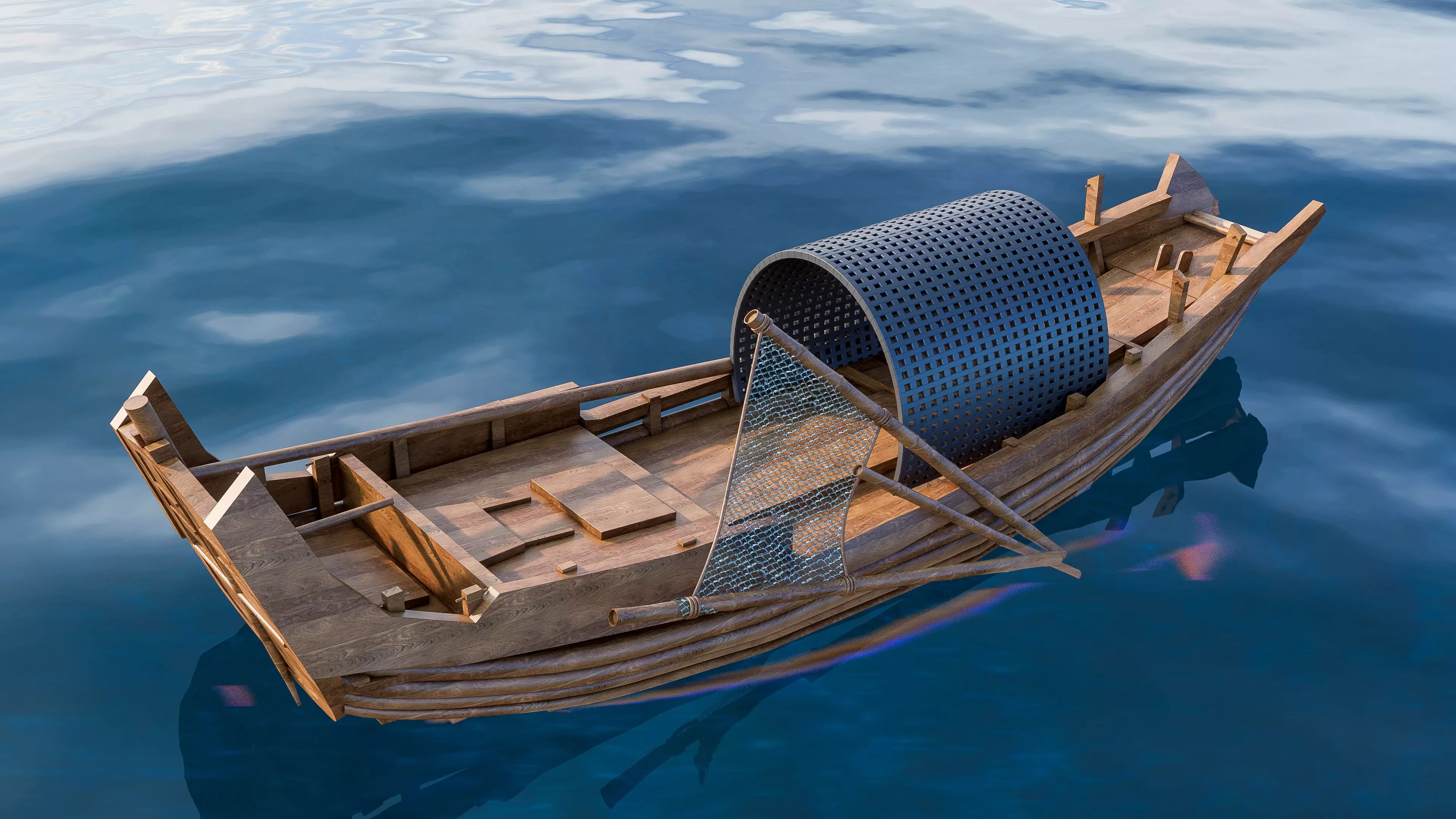 Wooden boat collection 5 Low-poly 3D model_18