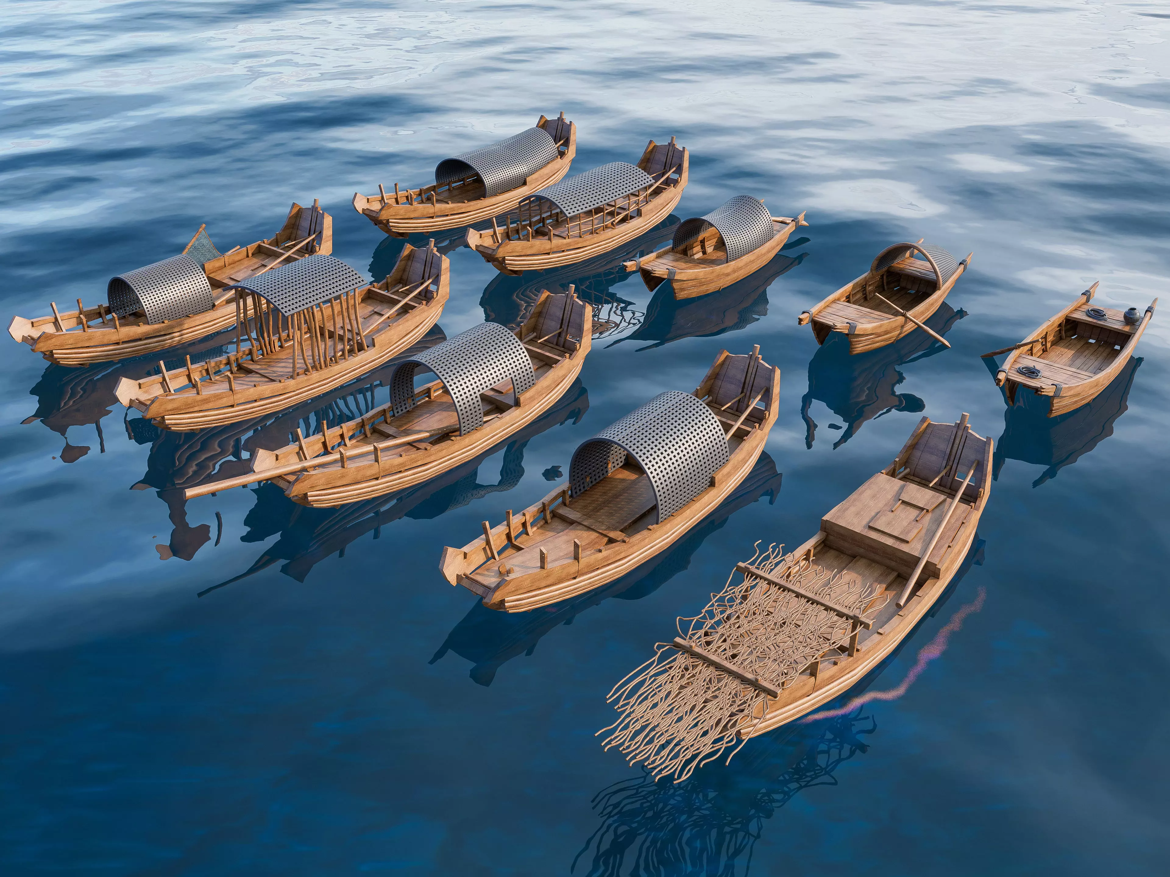 Wooden boat collection 5 Low-poly 3D model_20