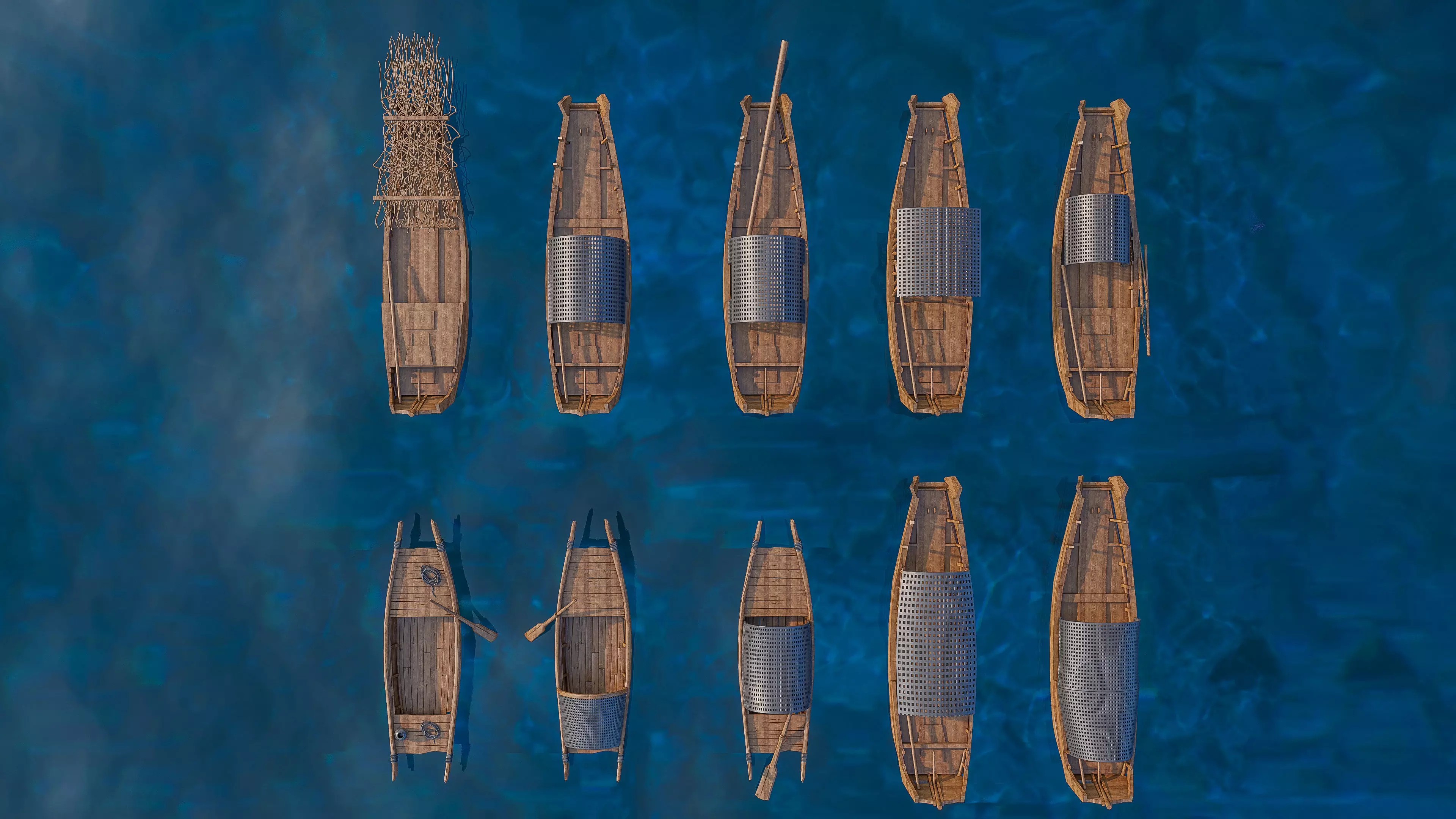 Wooden boat collection 5 Low-poly 3D model_11