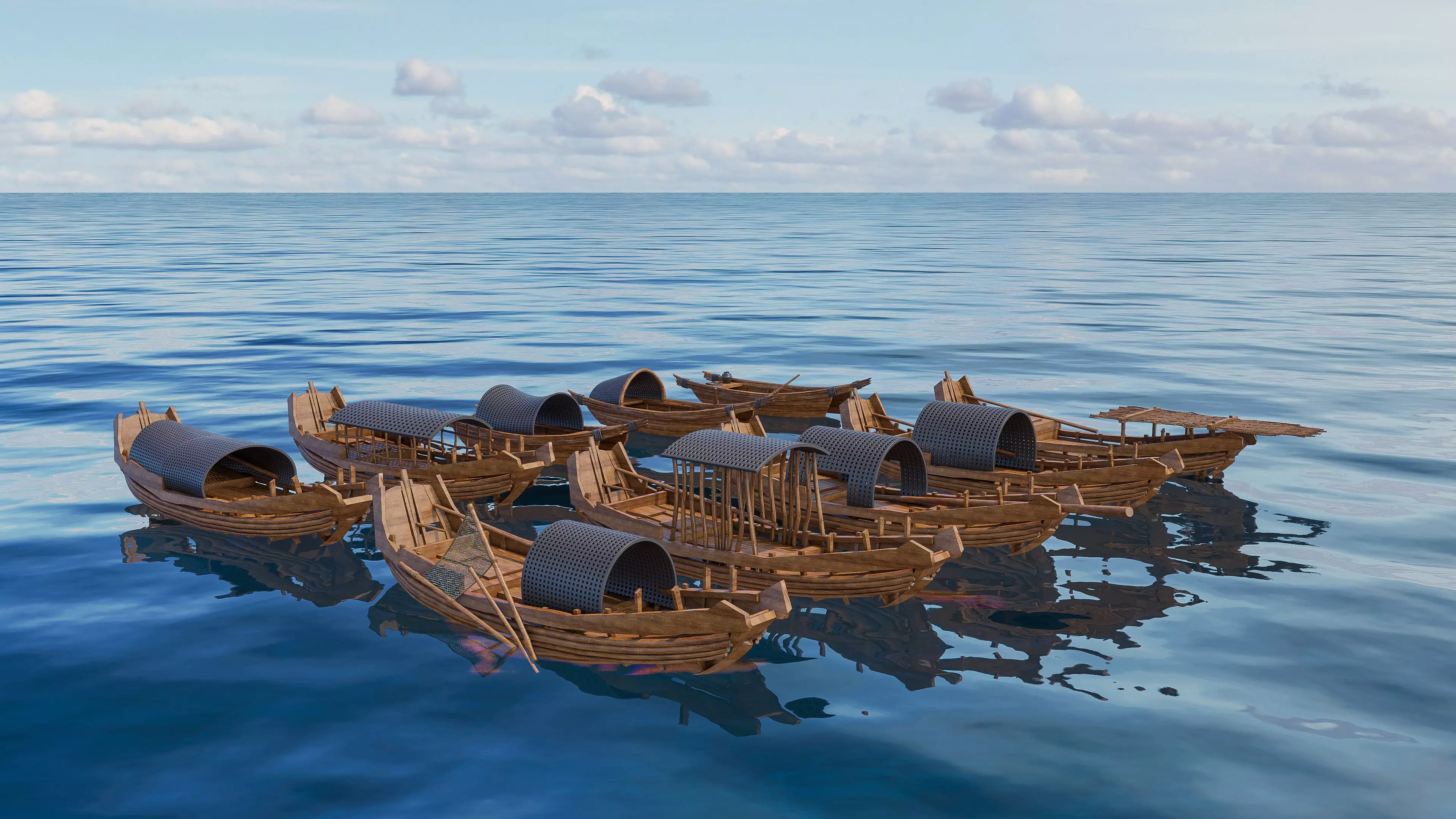 Wooden boat collection 5 Low-poly 3D model_6