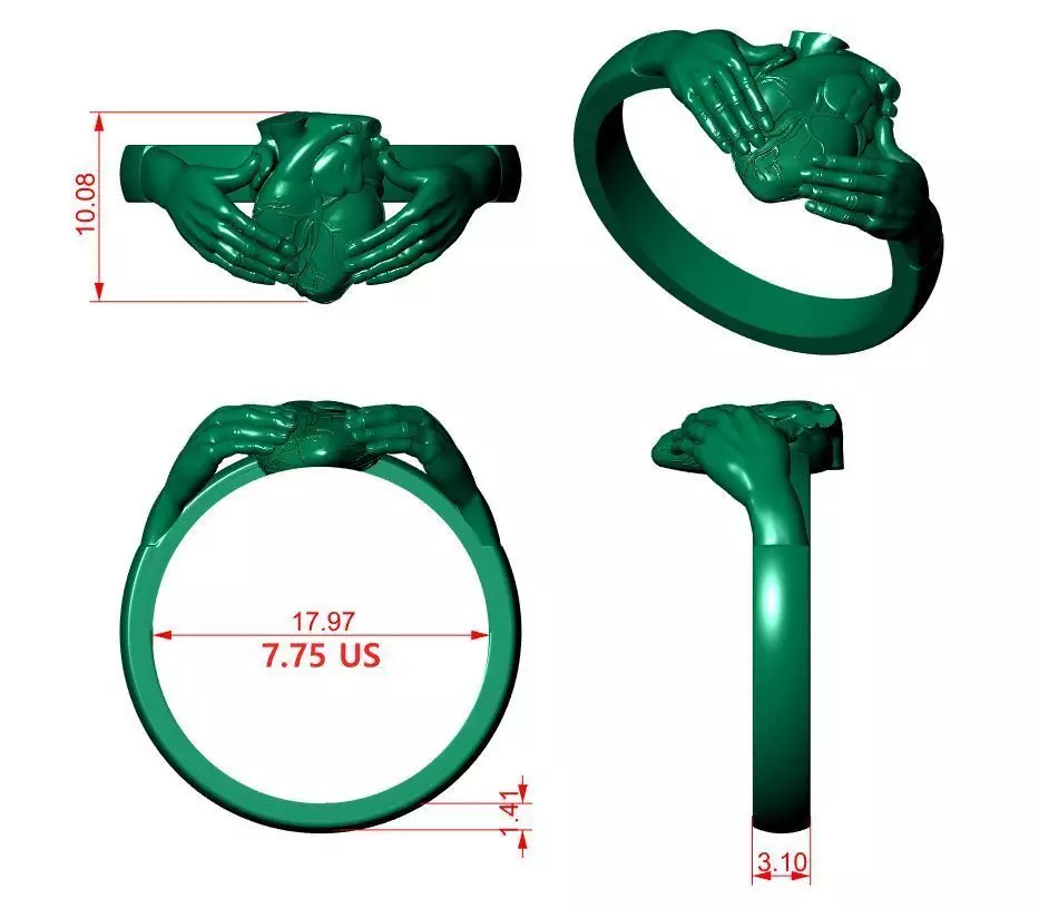 Heart Hand Ring 3D print model_12