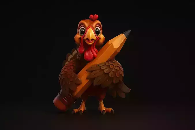 Cute Turkey with Pencil 3D Print Model Thanksgiving Decor