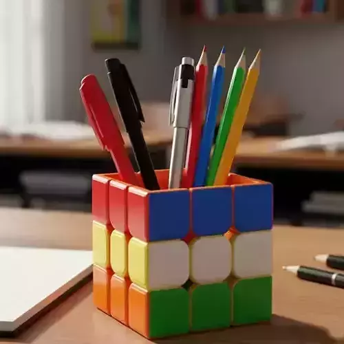 Rubik Cube Pen Holder  3D Printable Desk Organizer