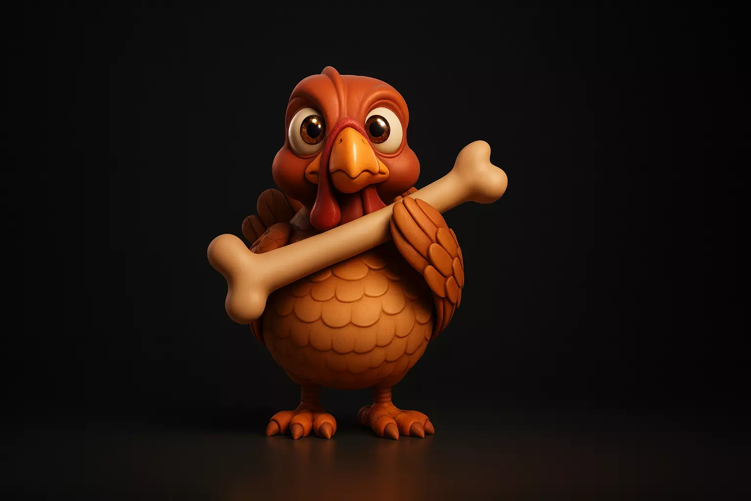 Cute Cartoon Turkey Holding Bone  3D Printable Thanksgiving 3D print model_0
