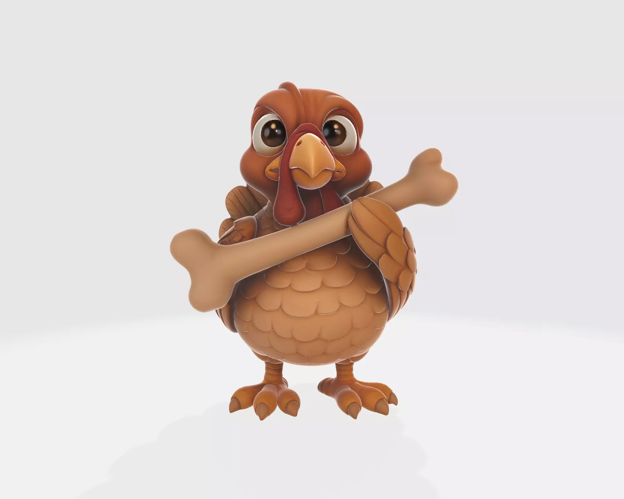 Cute Cartoon Turkey Holding Bone  3D Printable Thanksgiving 3D print model_1