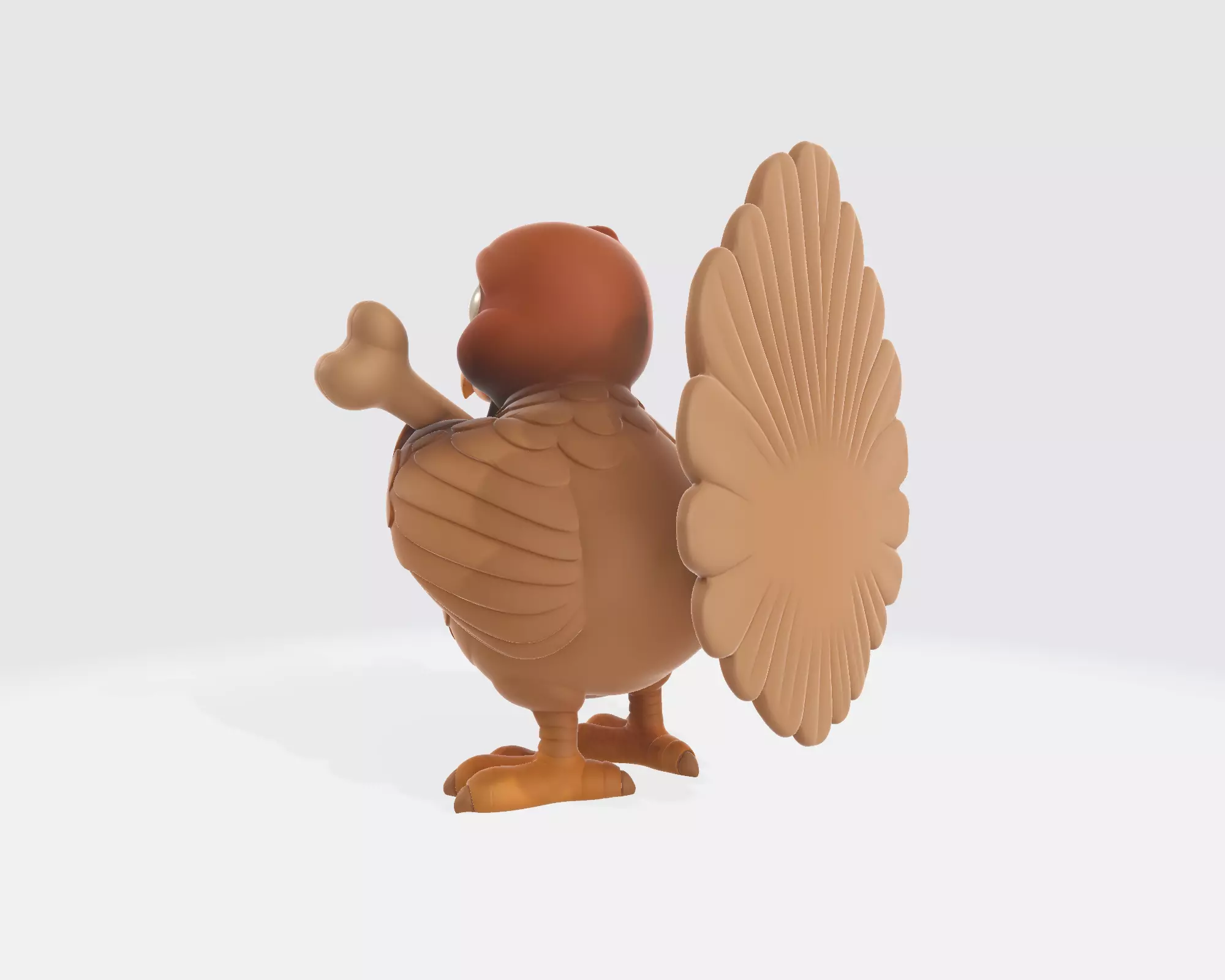 Cute Cartoon Turkey Holding Bone  3D Printable Thanksgiving 3D print model_3