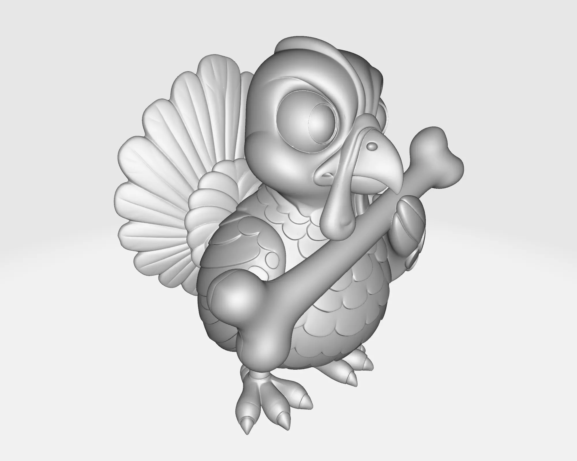 Cute Cartoon Turkey Holding Bone  3D Printable Thanksgiving 3D print model_8