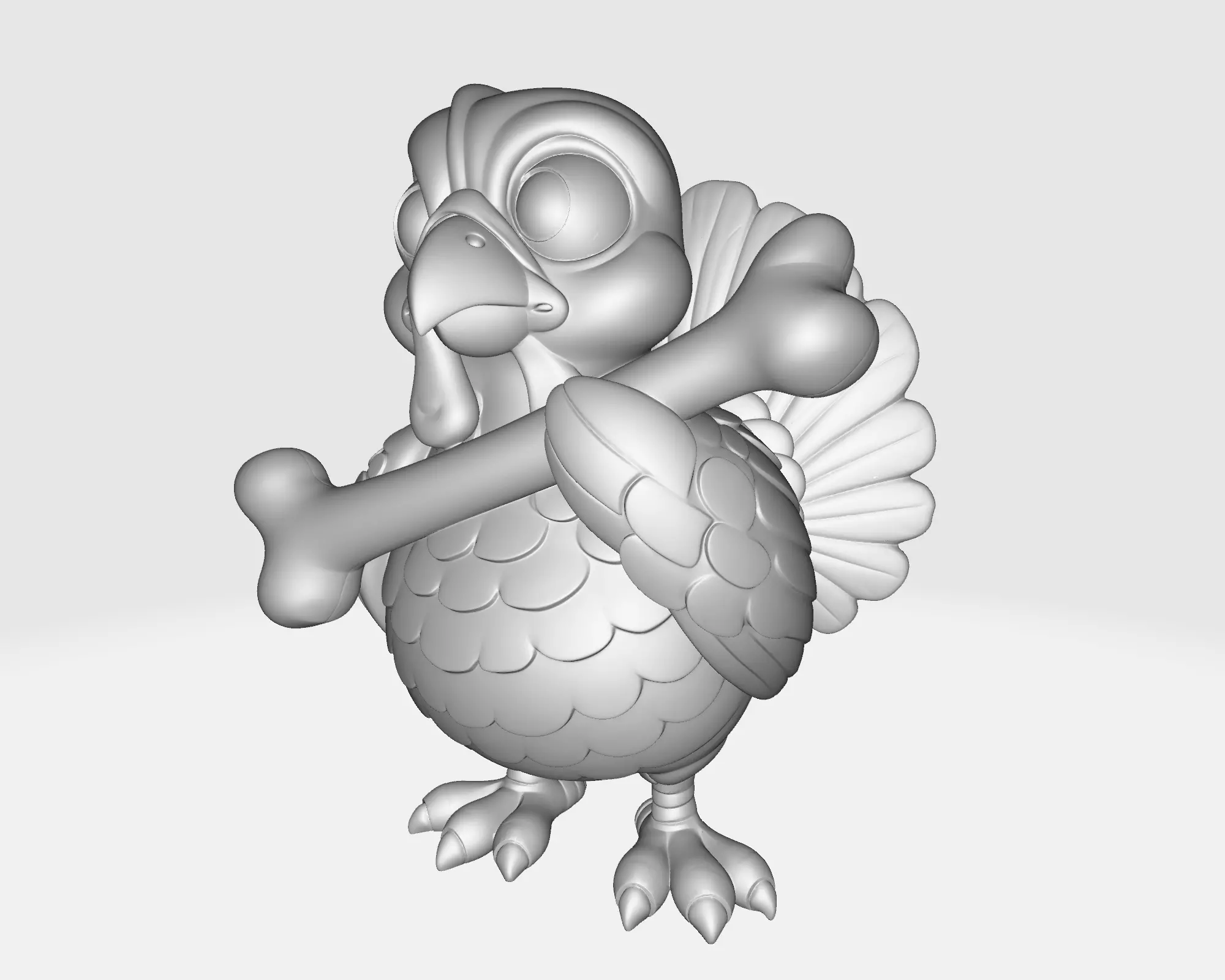 Cute Cartoon Turkey Holding Bone  3D Printable Thanksgiving 3D print model_6