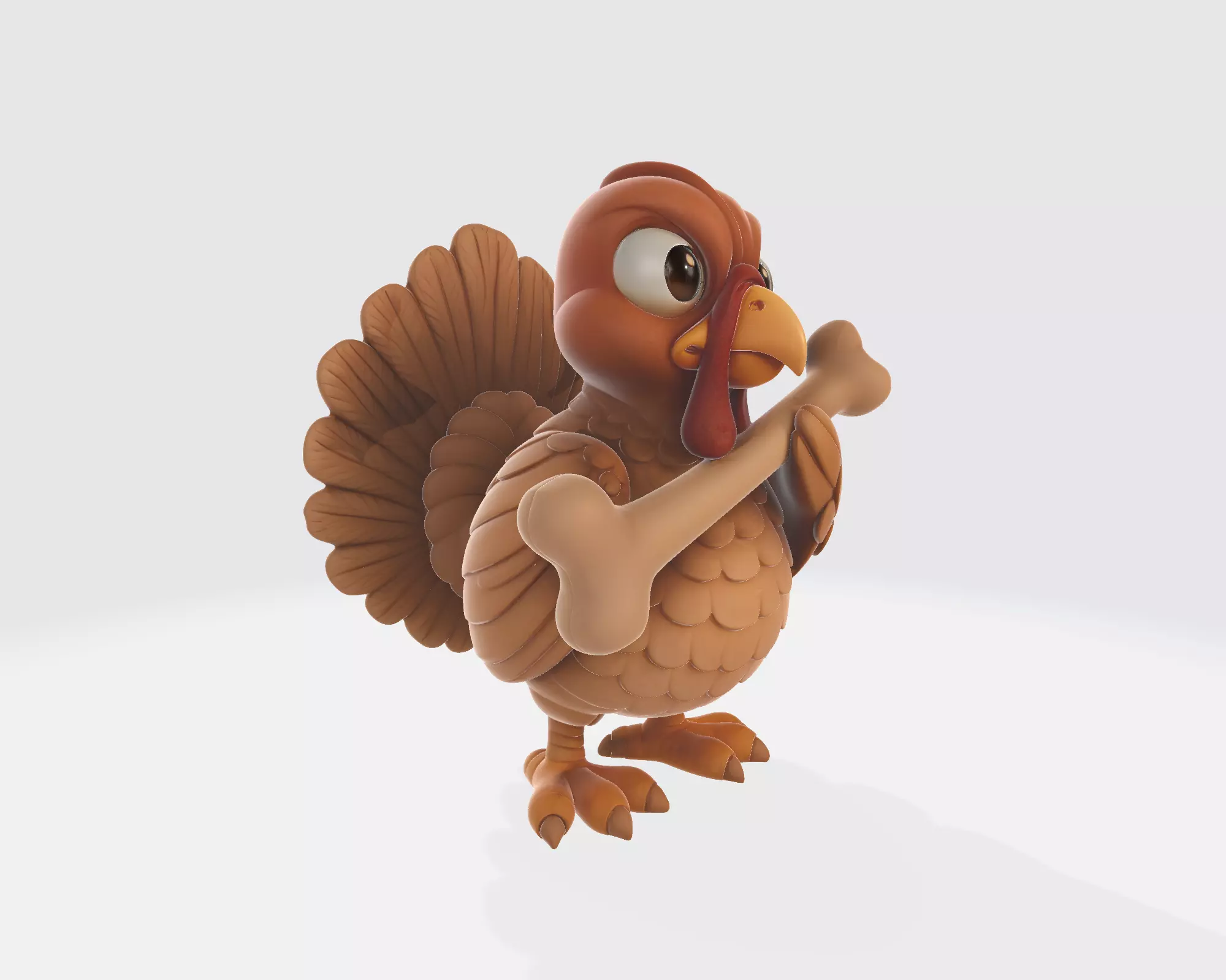 Cute Cartoon Turkey Holding Bone  3D Printable Thanksgiving 3D print model_4