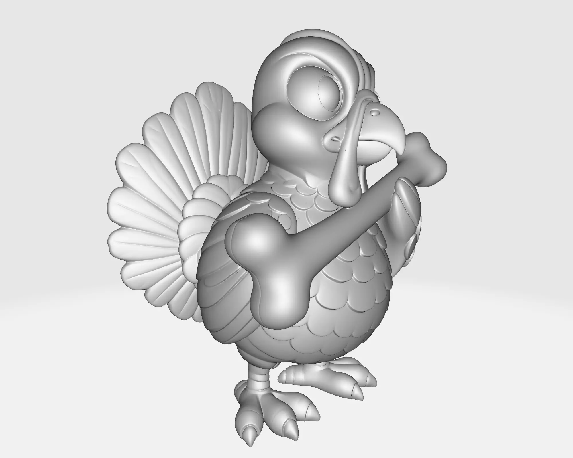 Cute Cartoon Turkey Holding Bone  3D Printable Thanksgiving 3D print model_5