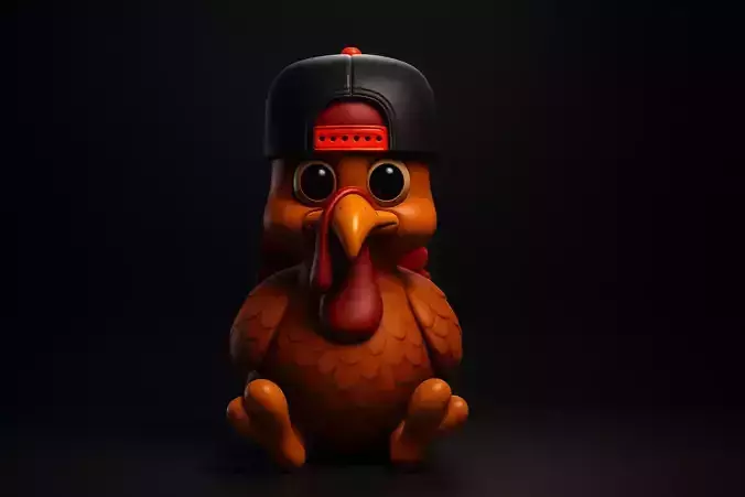 Cute Turkey with Snapback Hat  3D Printed Cartoon Animal  3D print model