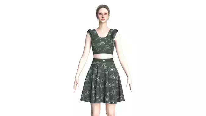 Girls Crop Top With Skirt V4