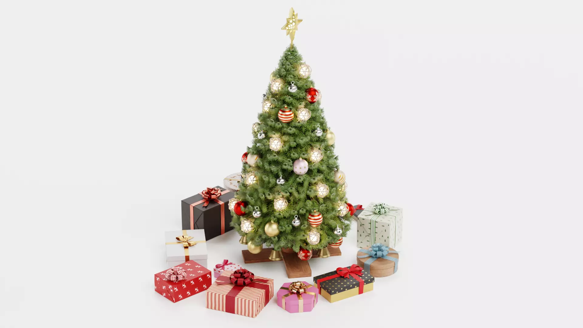 Christmas Tree with Gifts - Festive Scene Low-poly 3D model_3