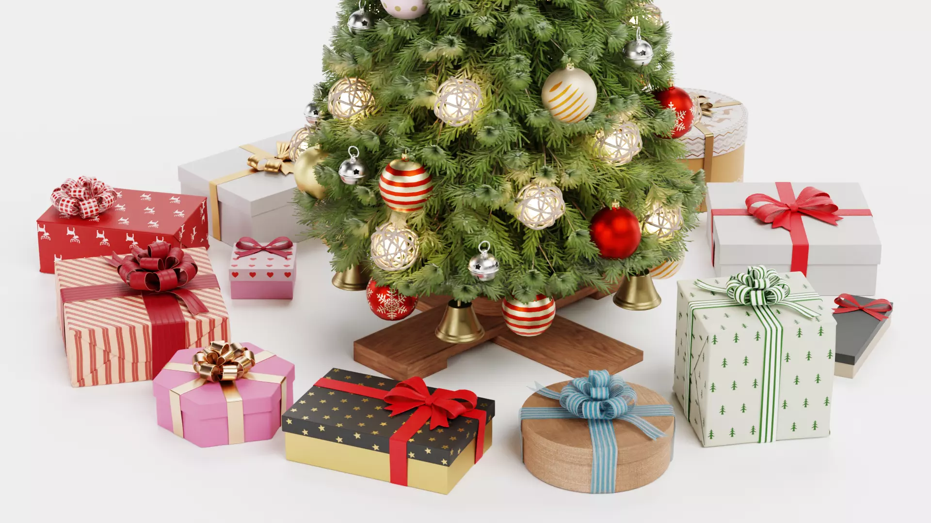 Christmas Tree with Gifts - Festive Scene Low-poly 3D model_12