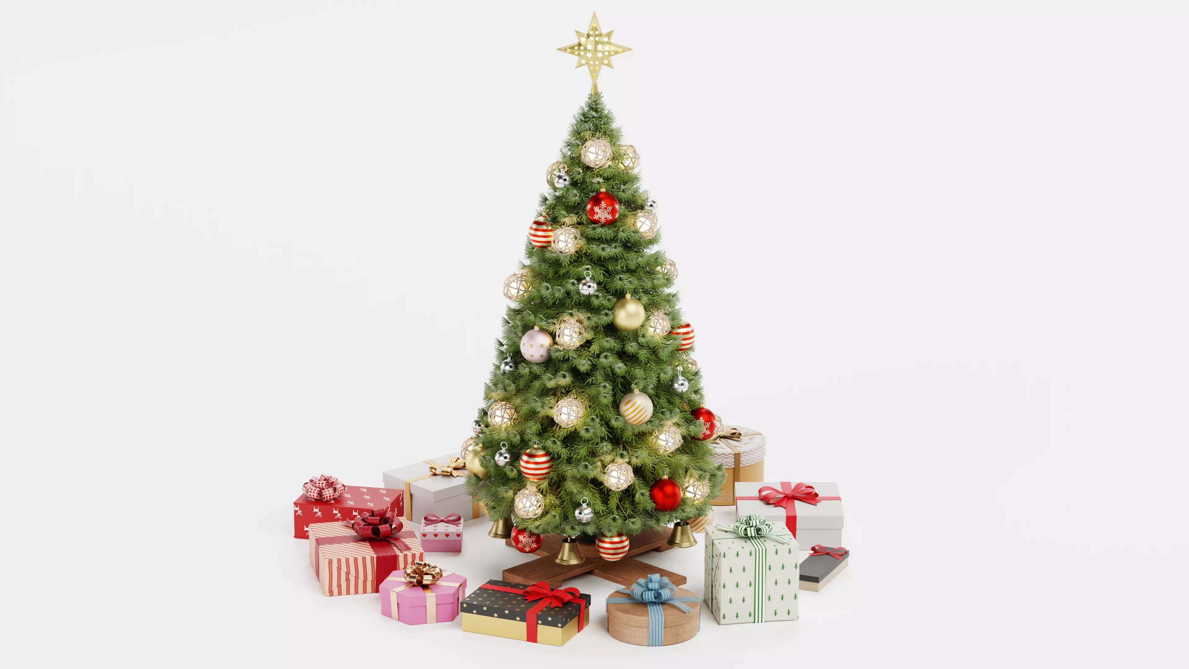 Christmas Tree with Gifts - Festive Scene Low-poly 3D model_0