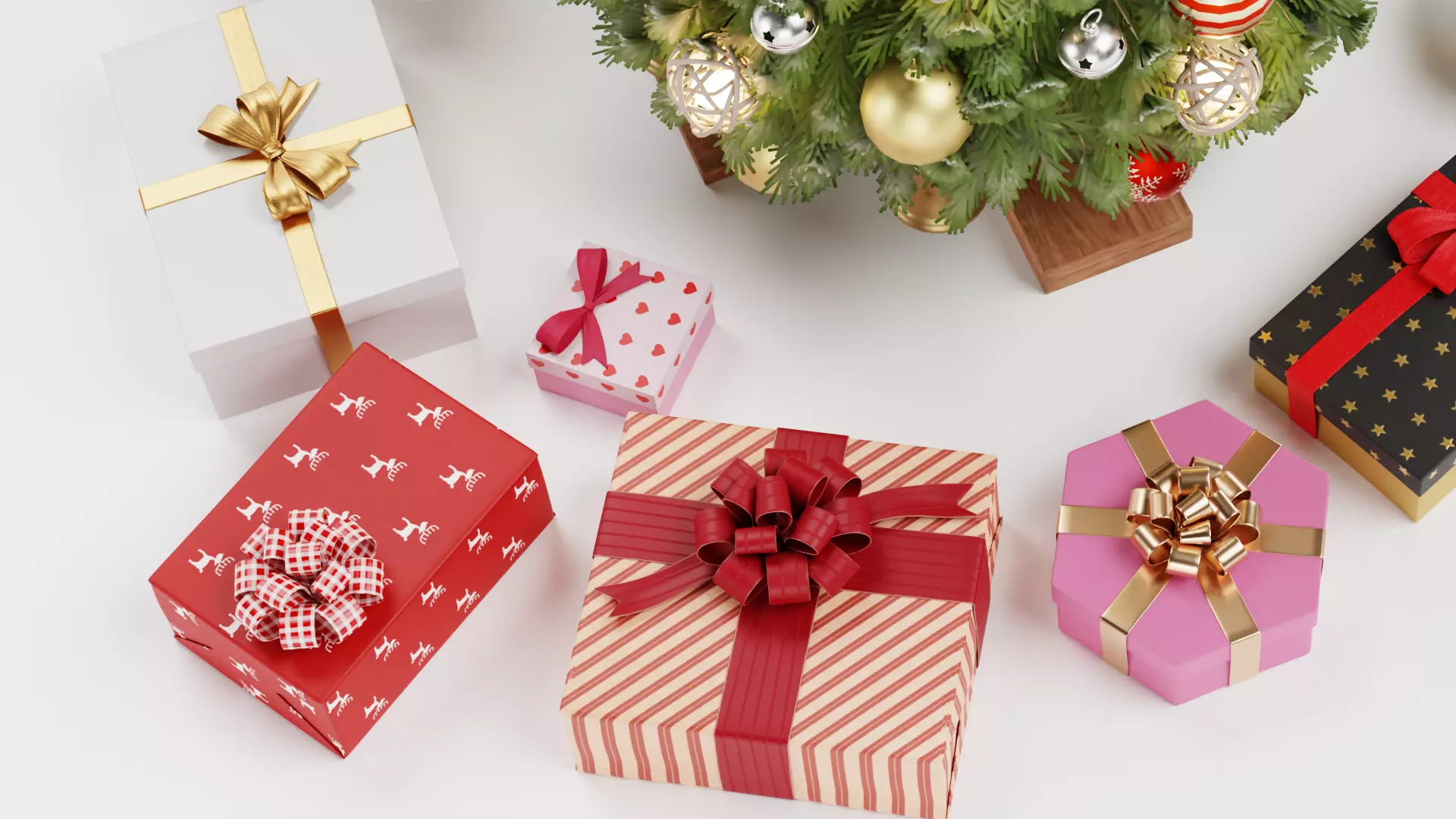 Christmas Tree with Gifts - Festive Scene Low-poly 3D model_15