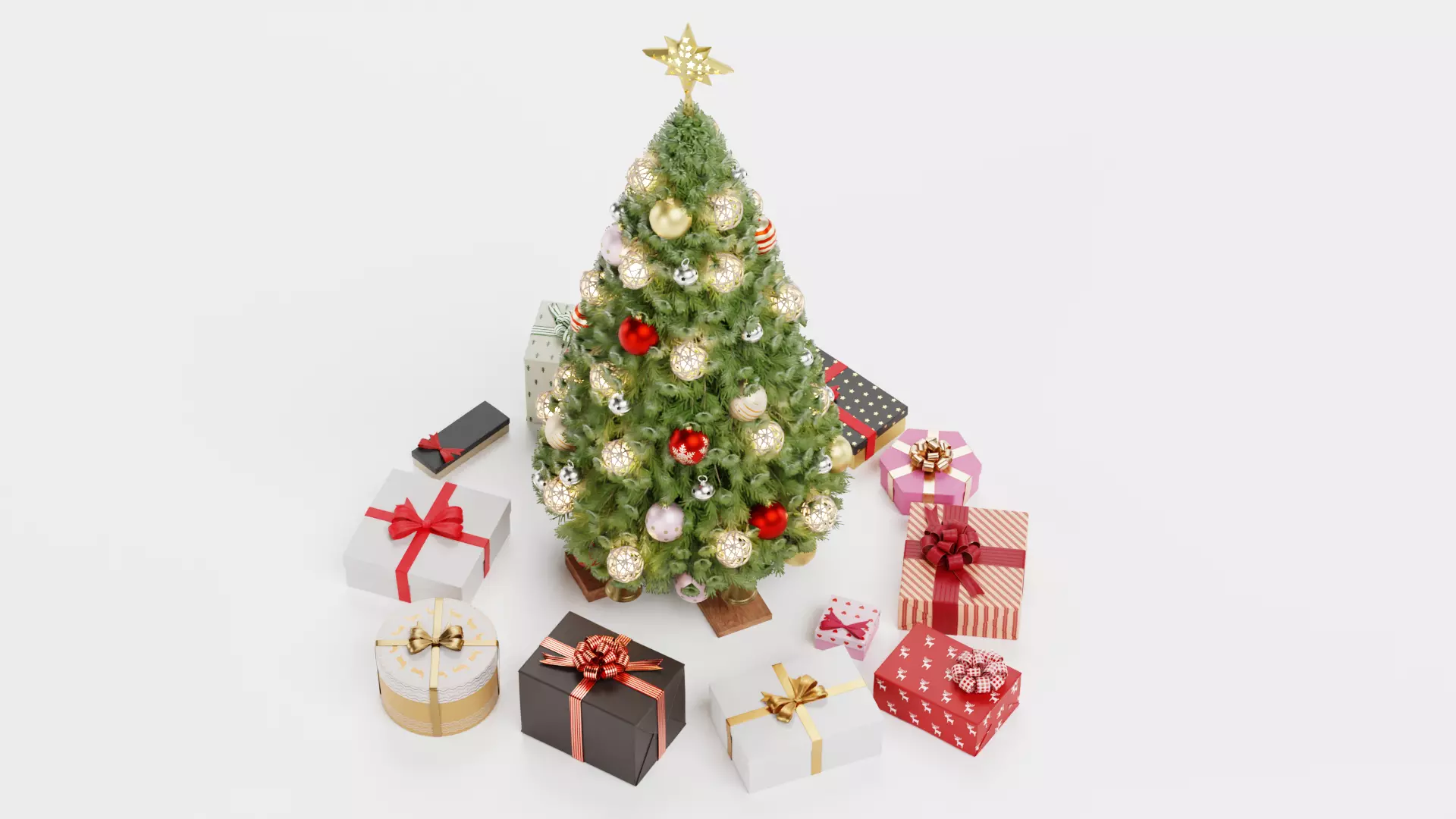 Christmas Tree with Gifts - Festive Scene Low-poly 3D model_4