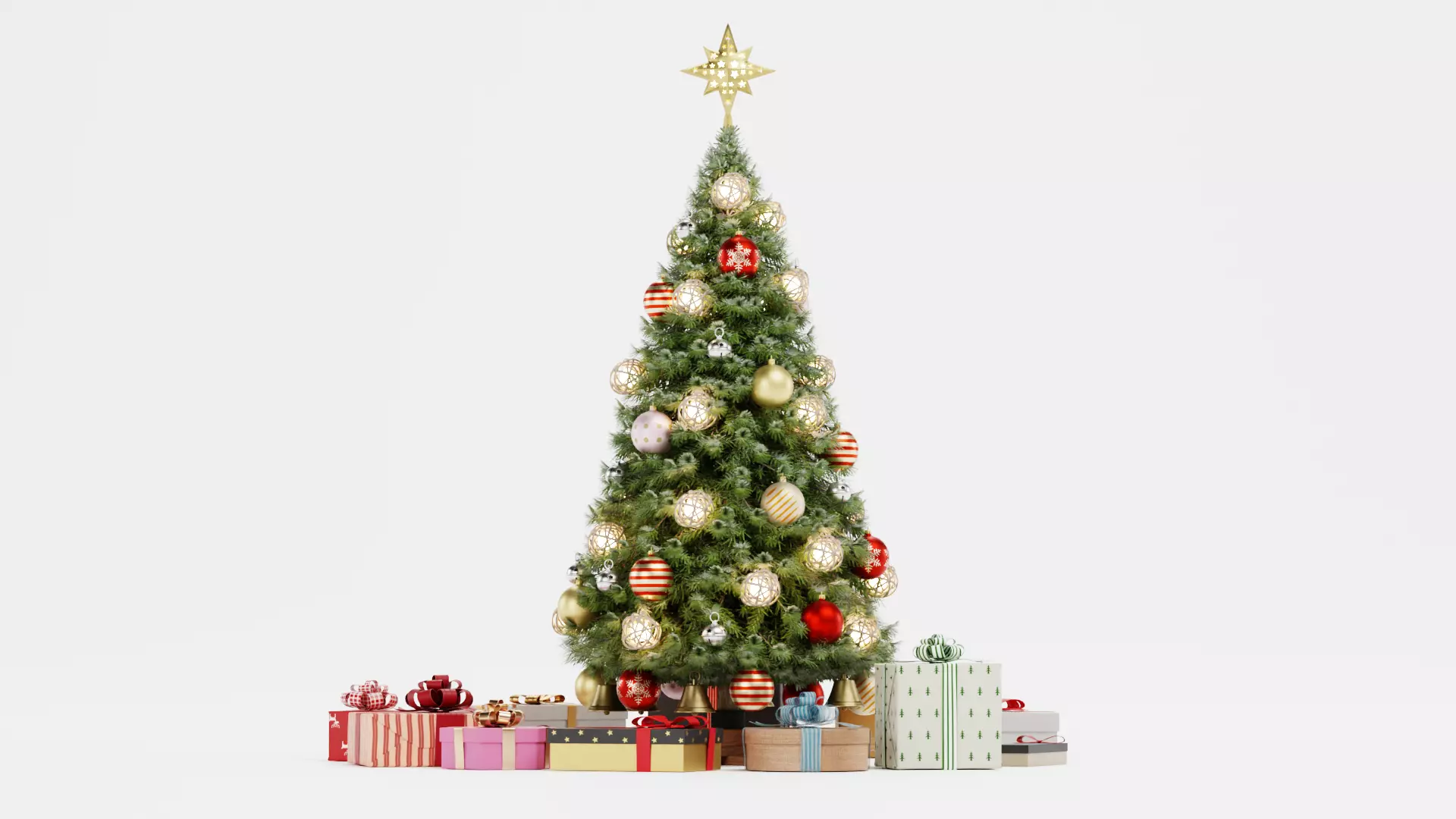 Christmas Tree with Gifts - Festive Scene Low-poly 3D model_1