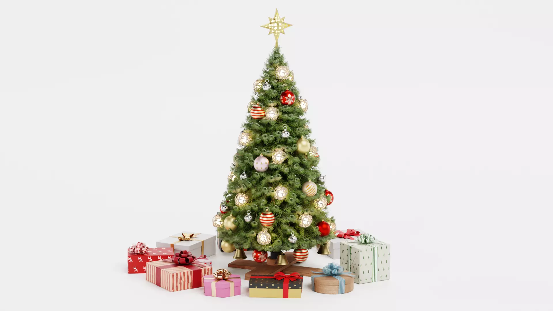 Christmas Tree with Gifts - Festive Scene Low-poly 3D model_2