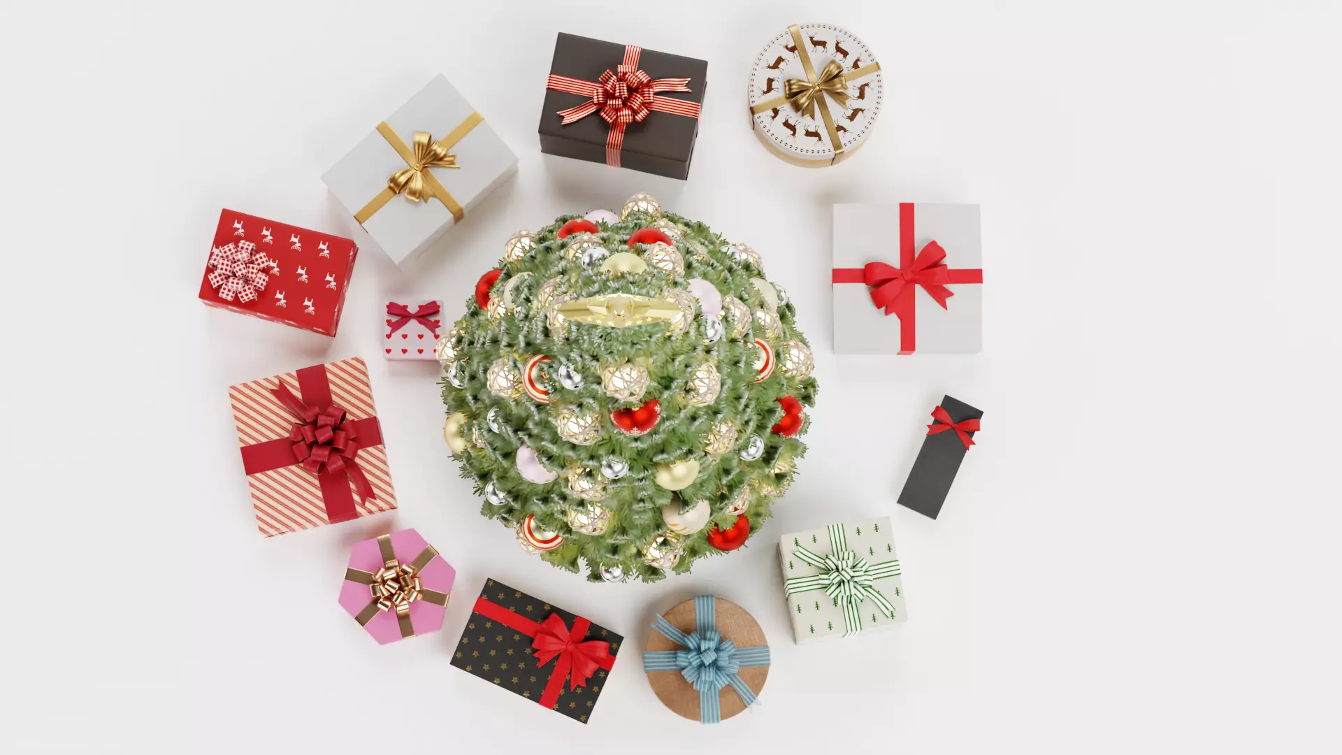 Christmas Tree with Gifts - Festive Scene Low-poly 3D model_5