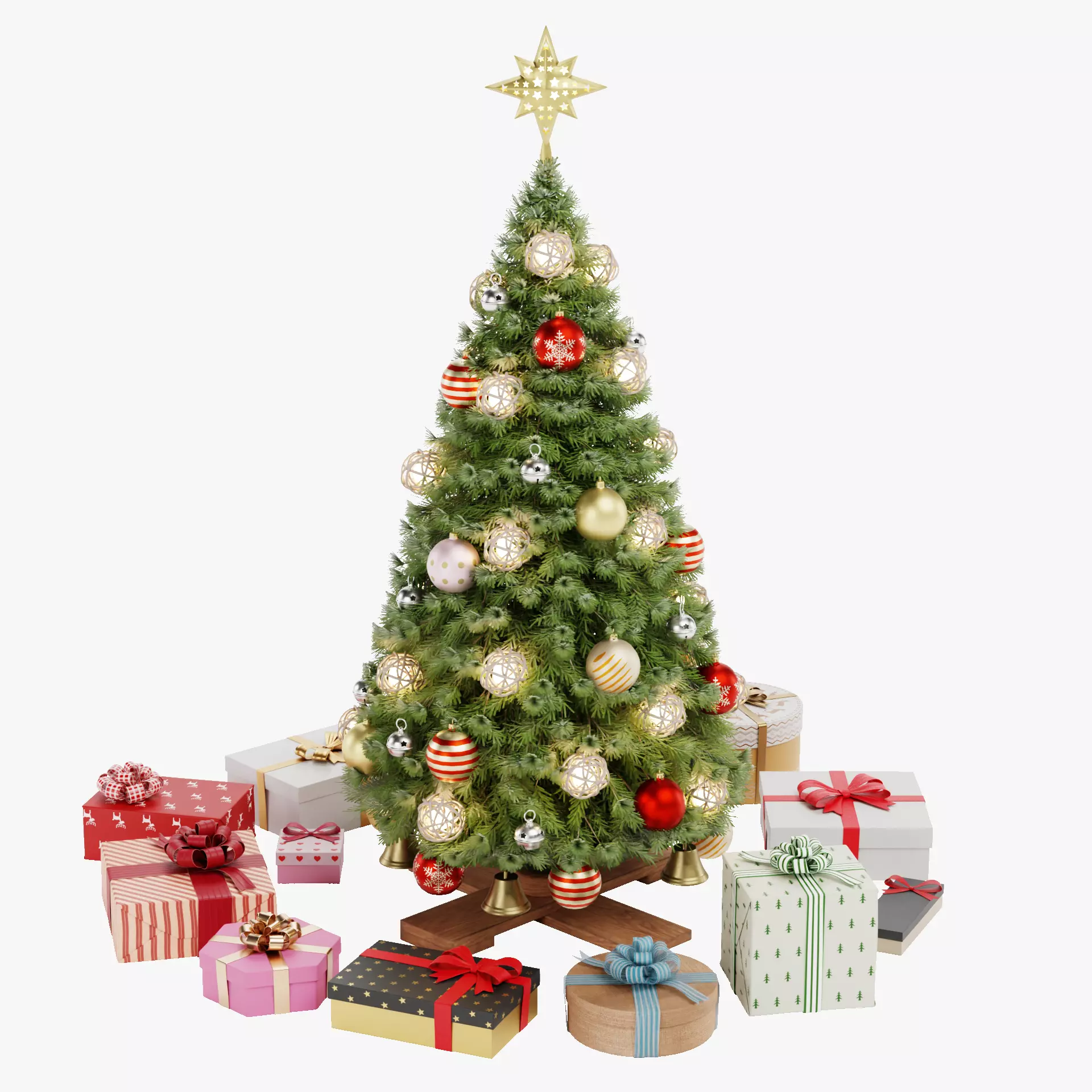 Christmas Tree with Gifts - Festive Scene Low-poly 3D model_30