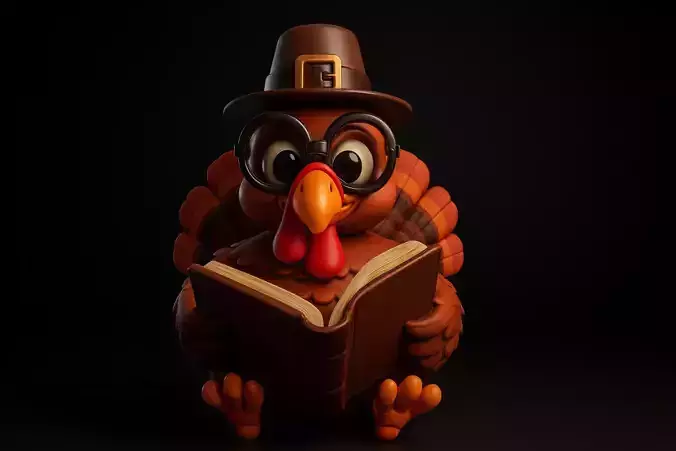 Scholar with Book 3D Printed Cartoon Turkey Figurine
