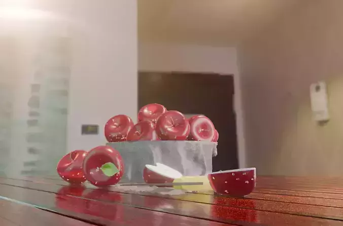 Realistic Red Apples Still Life 3D Model with Knife