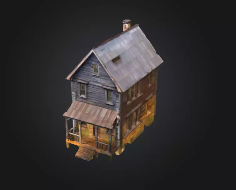 Abandoned Wooden House Low-poly 3D model_0