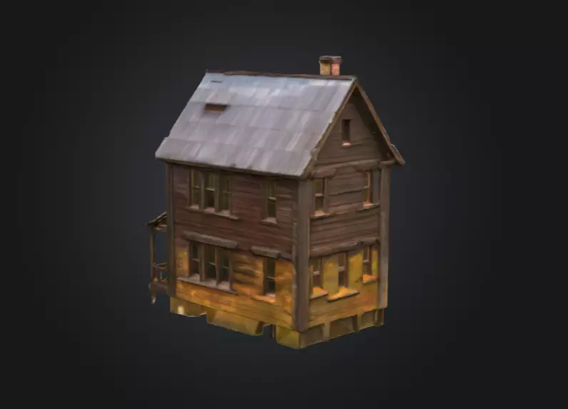 Abandoned Wooden House Low-poly 3D model_6
