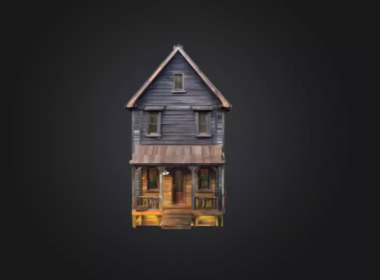Abandoned Wooden House Low-poly 3D model_1