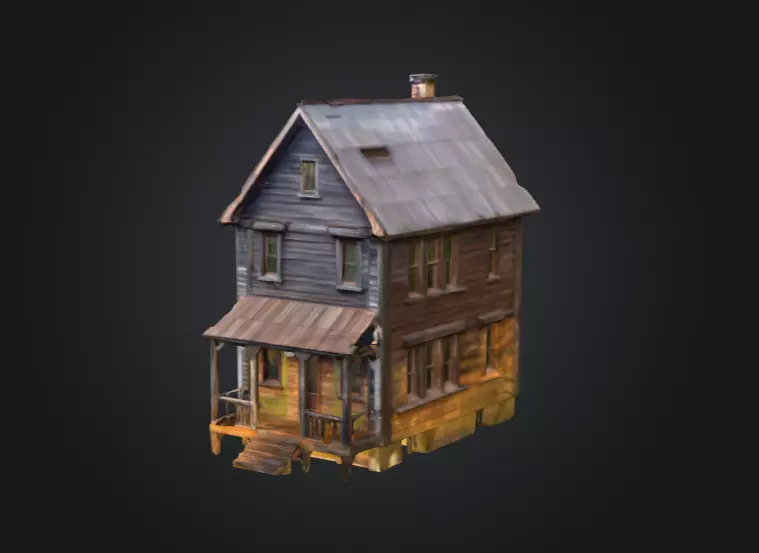 Abandoned Wooden House Low-poly 3D model_8